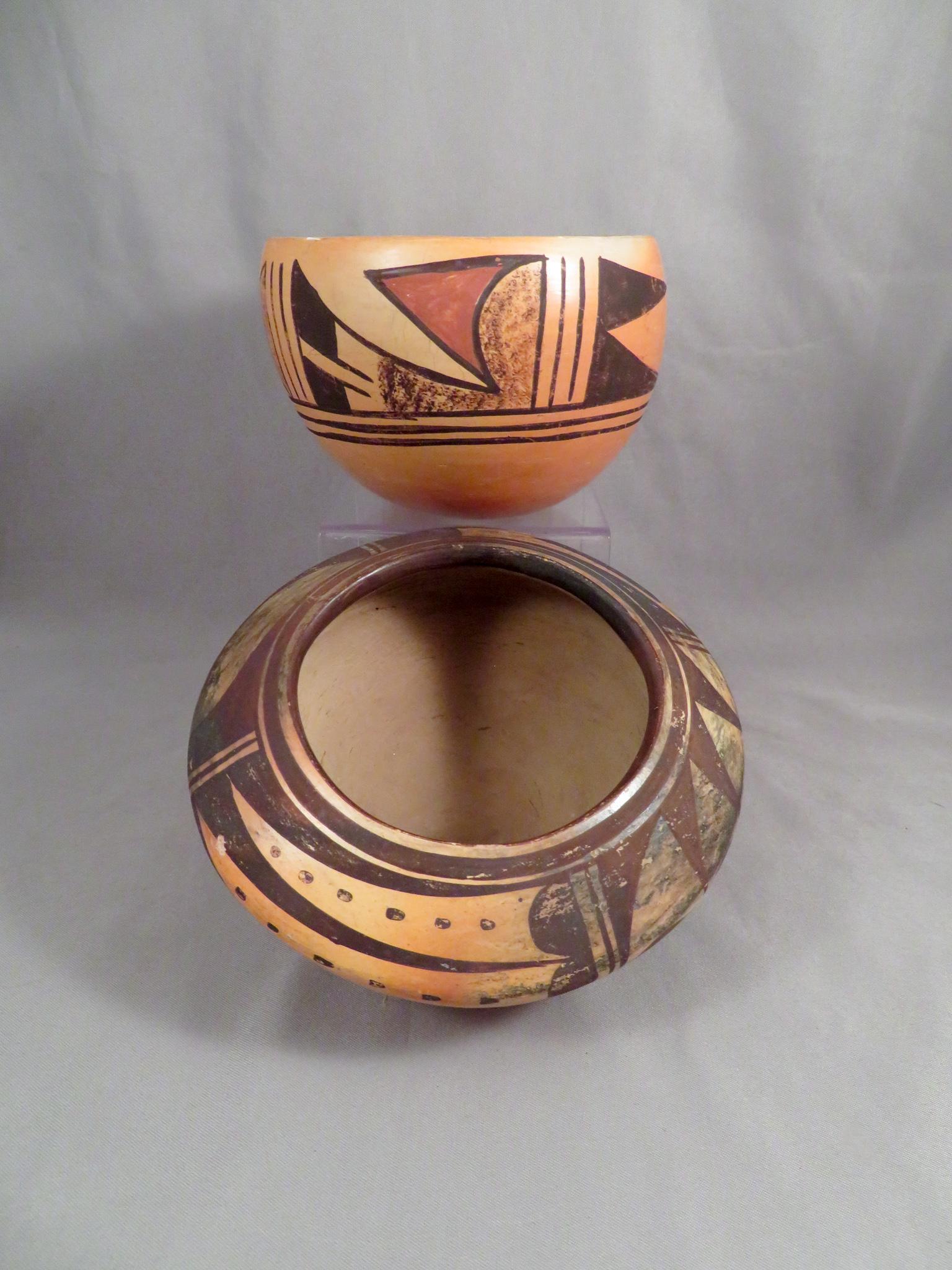 2 Hopi Native American Pottery Bowls Signed Alice Adams: Artist: Alice Adams & Unknown Potter Tribal Affiliation: Hopi (Tewa) Period: c.1960s or earlier Measurements of Signed Bowl: 4" diameter ; 2 1/2"(h) Measurements of Unsigned bowl: 4 1/2"diameter ; 2 3