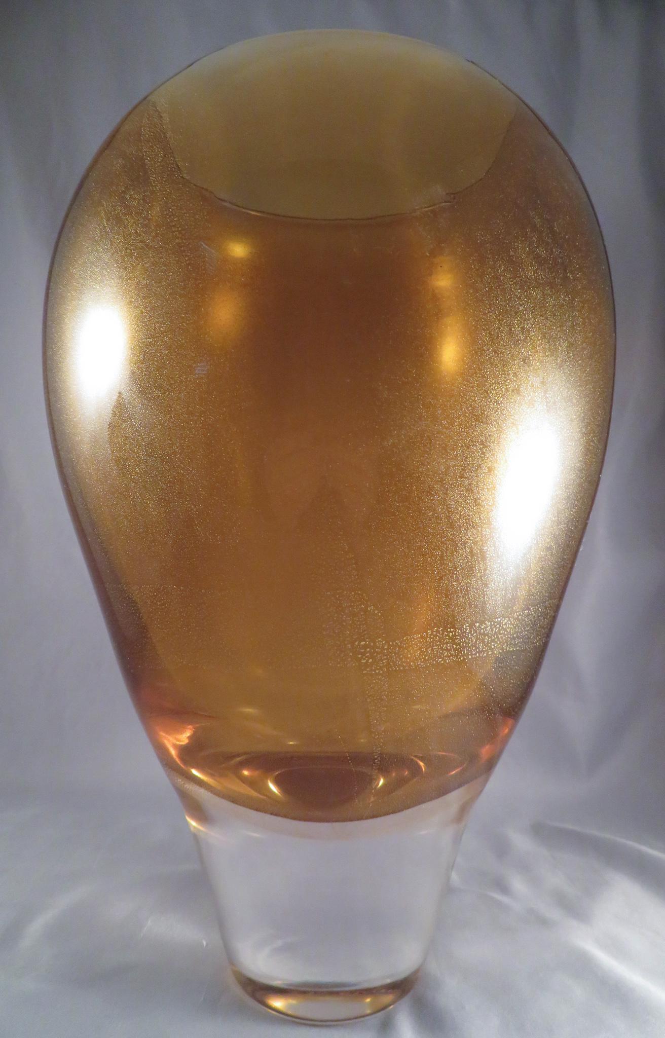 Signed Alberto Dona Aventurine Murano Art Glass Vase 98: Artist: Alberto Dona Date of Manufacture: 1998 Location of Manufacture: Murano, Italy Retailer: Nuova Bisanzio Dimensions: 11 1/2"(h) ; 7" maximum diameter Weight: 9 pounds For your consideration is a