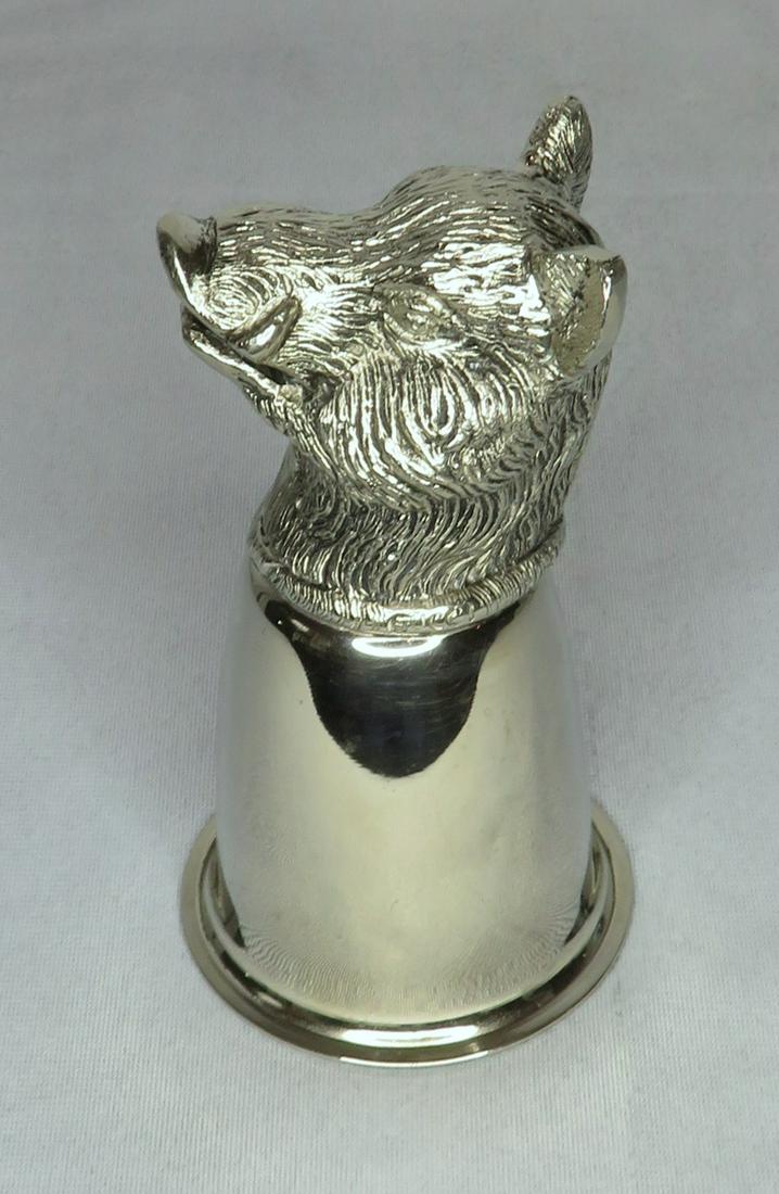 Rare Signed Gucci Silver Wild Boar Warthog Stirrup Cup: Manufacturer: Gucci Location of Manufacture: Italy Dimensions: 5 1/2"(h) Weight: 11 ounces For your consideration is this exceedingly rare Gucci wild boar-form stirrup cup. This offering is wrought wi