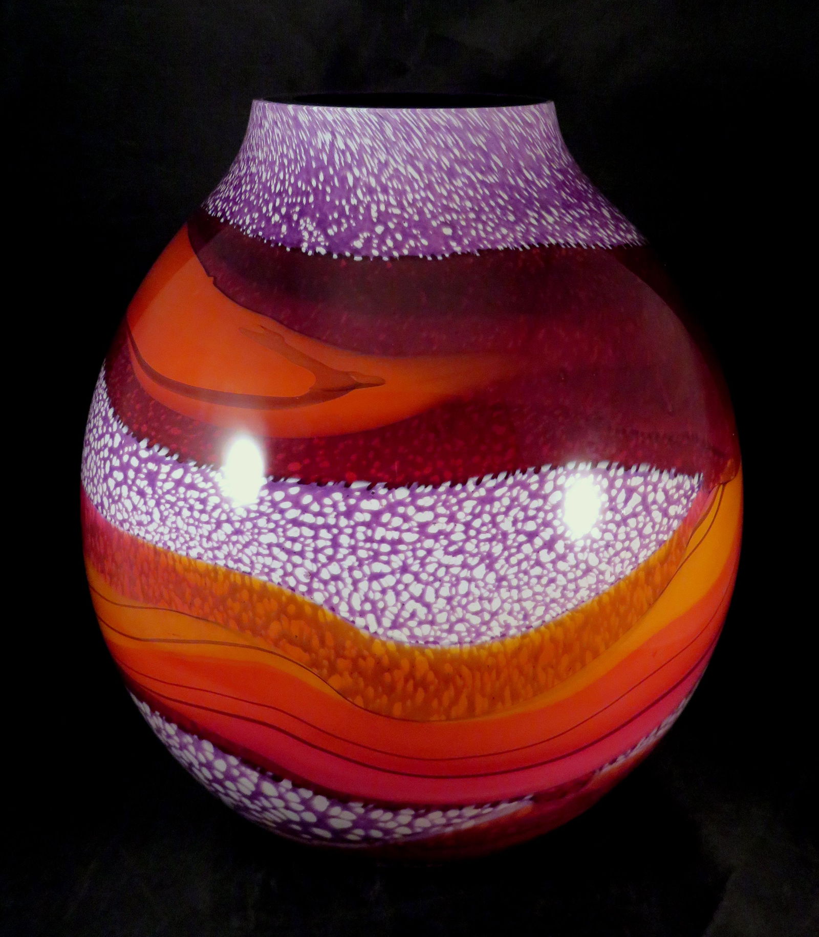 Massive 1994 Richard Hornby 10" Studio Art Glass Vase: Designer: Richard Hornby Workshop: Desert Fire/Fire Ranch Glassworks Location of Studio: Tucson, AZ Date of Manufacture: 1994 Dimensions: 10"(h) ; 7 1/2"maximum diameter Weight: 11 lbs. 2 oz. for your