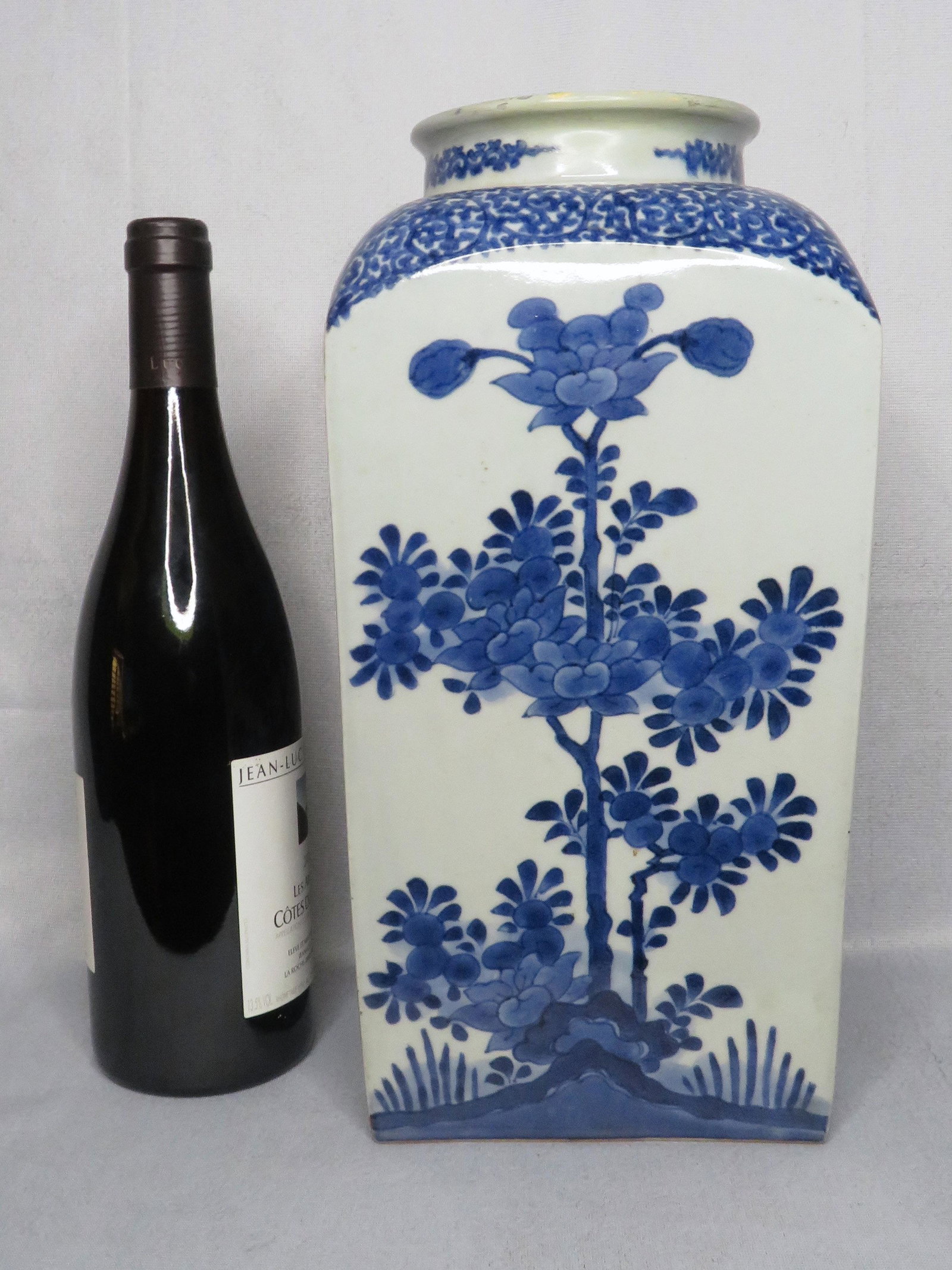 Massive Japanese Edo Period Arita Blue & White Jar Vase: Location of Manufacture: Japan Period of Manufacture: Edo Period (1603-1868) ; likely 18th Century Height: 12 3/4"(h)Width of Each Side at Shoulder: 6 1/8" Weight: 8 pounds For your consideration is a