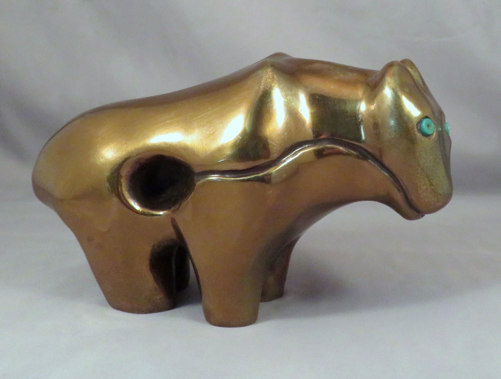 Agnes C. Sims Bronze Bear Fetish Sculpture: Artist: Agnes Sims (1910-1990) Untitled (Bear Fetish Figure) Materials: Bronze & Turquoise Beads Dimensions: 7 1/2"(l) x 4 1/2"(h) x 3"(w) Weight: 11 lbs. 14 oz. For your consideration is a rare and l