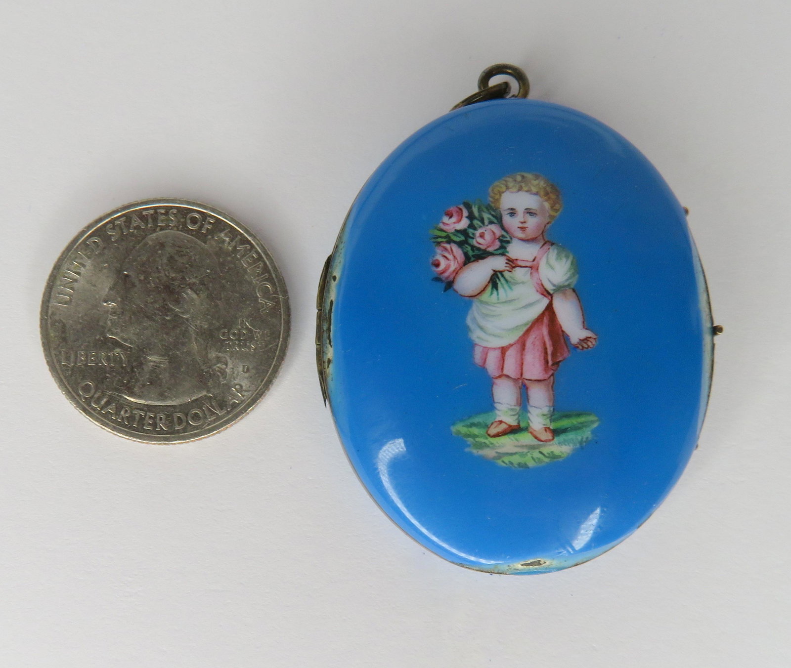 Large 2" 19th Century French Enamel Locket Pendant: Period of Manufacture: 19th Century Location of Manufacture: France Dimensions: 2"(l) x 1 3/8"(w) For your consideration is a stunning 19th Century French enamel locket/pendant. The locket has a gorge