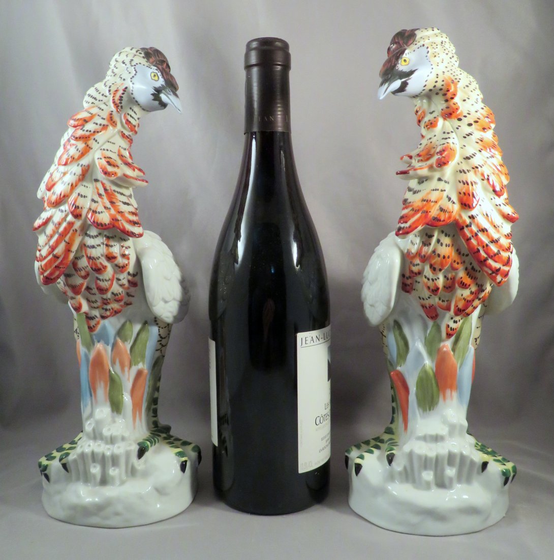 Pair of 12" Mottahedeh Italian Porcelain Exotic Birds: Manufacturer: Mottahedeh Location of Manufacture: Italy Dimensions (each): 12"(h) x 6"(d) x 4"(w) Weight of Set: 4 lbs. 4 oz. For your consideration is a pair of stupendous hand-painted Italian porcel