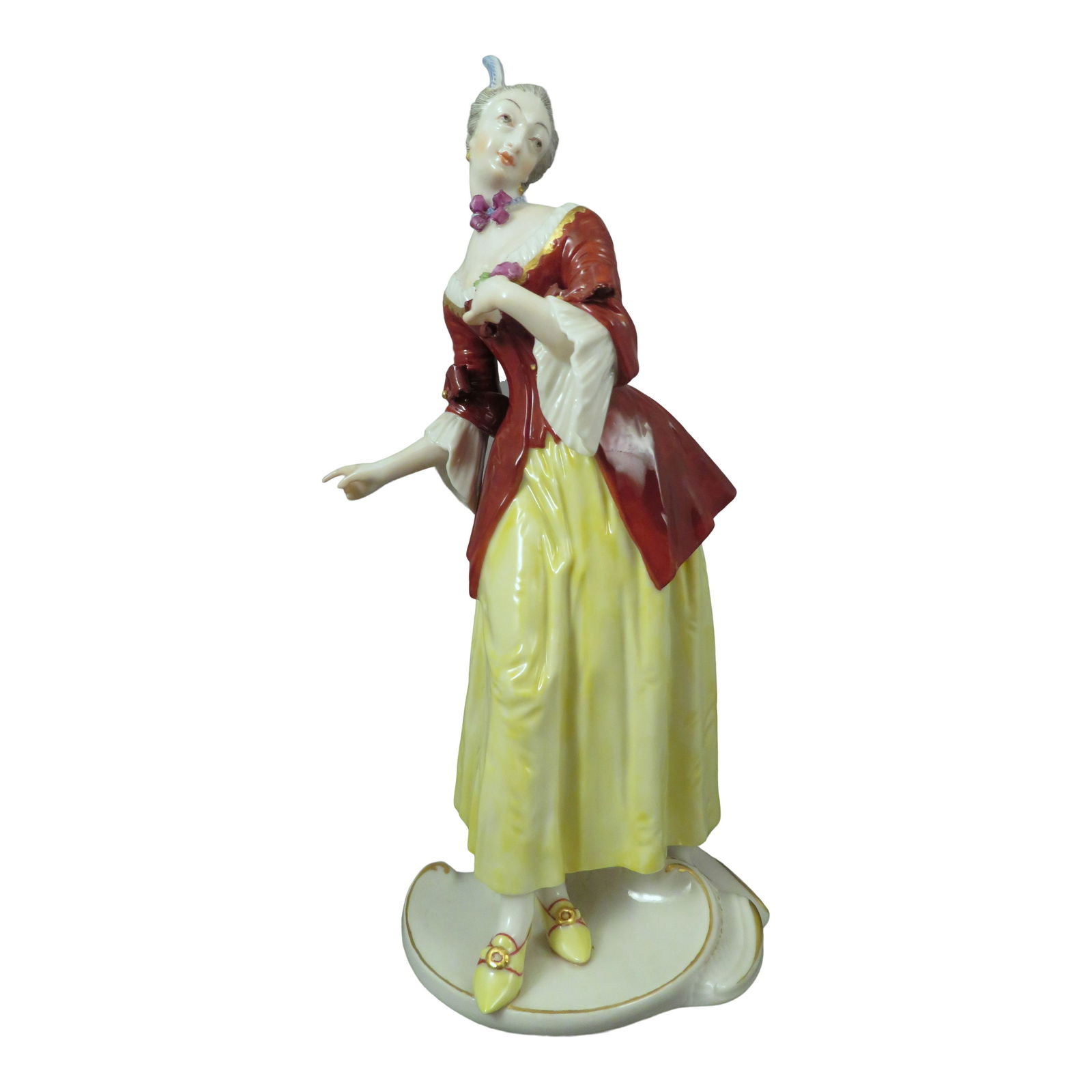 Nymphenburg Porcelain 'Lucinda' of Commedia dell'Arte: For your consideration is a large Nymphenburg porcelain figure of 'Lucinda' from the Commedia dell'Arte circa 1900. This piece was designed by the incomparable Franz Anton Bustelli and has full polych