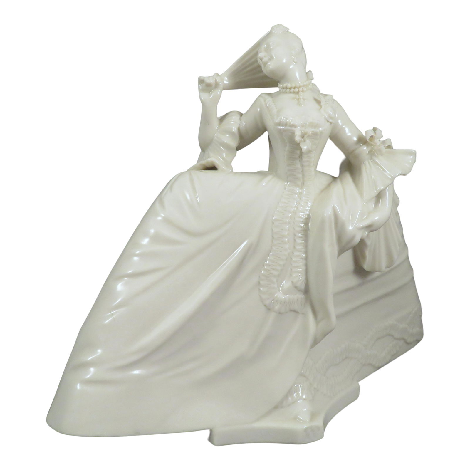 Nymphenburg Porcelain Figure of Marie Antoinette: For your consideration is a Nymphenburg blanc de chine porcelain figure of a woman, likely Marie Antoinette, in 1700's French dress. This figure was originally designed by Franz Anton Bustelli circa 1