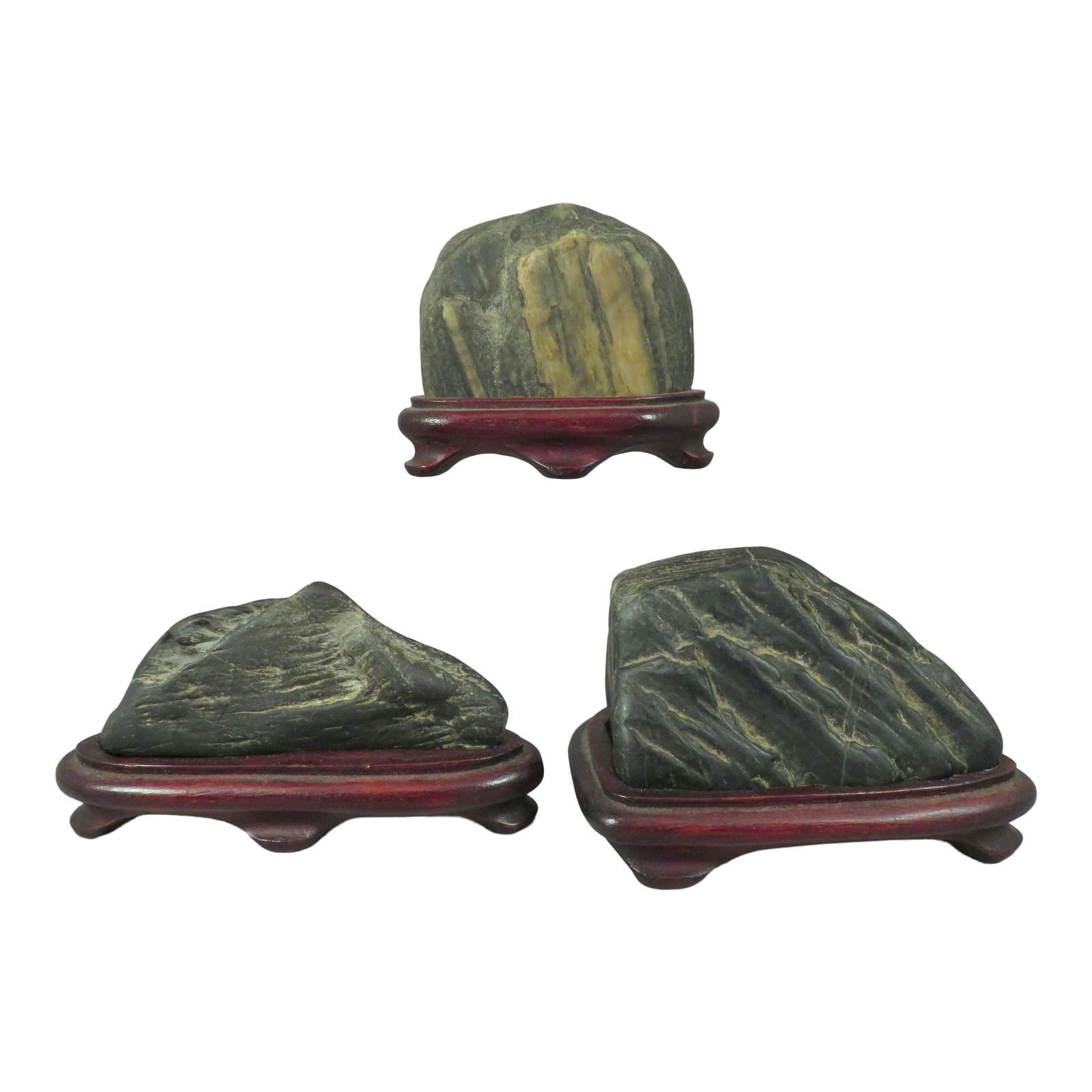 (3) Chinese Scholar's Stones with Wooden Stands (1 of 13)