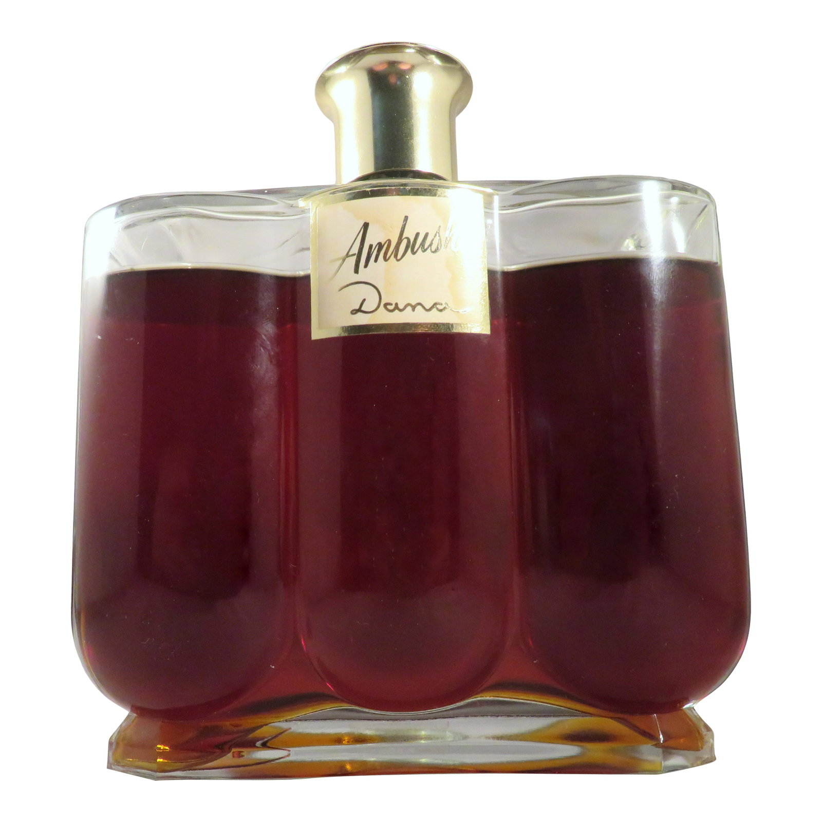 MASSIVE 7" x 6" 1955 Ambush by Dana Perfume Bottle: For your consideration is an extremely rare sized bottle of "Ambush" by Dana Perfumes. The bottle being offered measures 7" in height, is 6" wide and is 2 3/4" in depth. The bottle is filled with actu