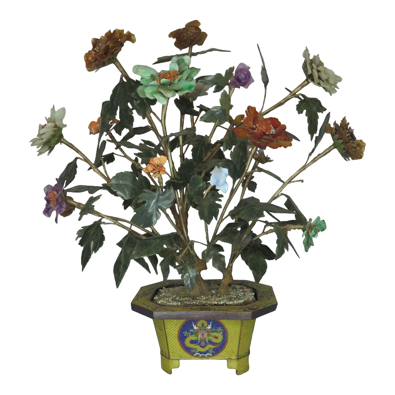 Large 19th Century Chinese Hardstone Tree Cloisonne Pot (1 of 18)