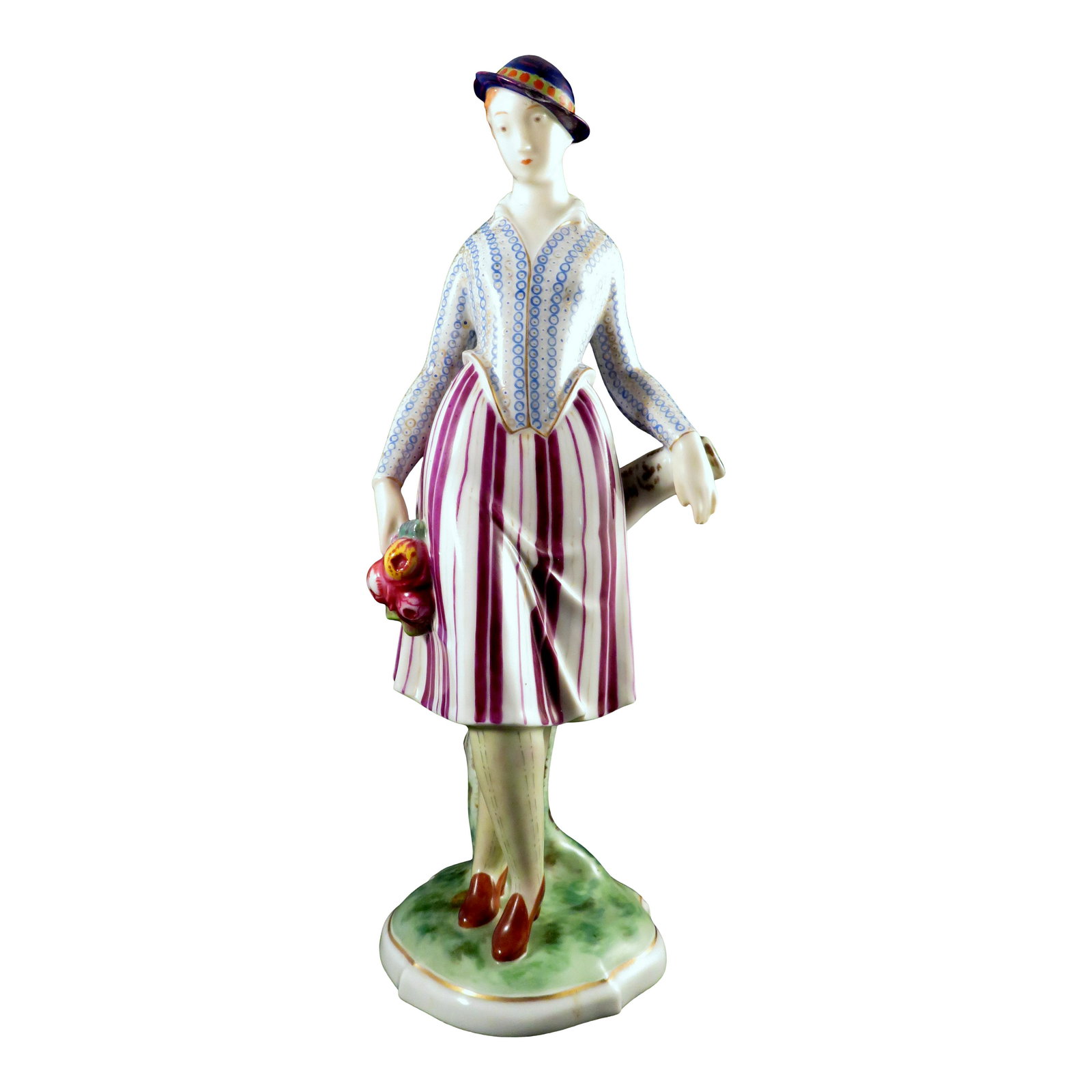 Art Deco Roland Paris Huebach Porcelain Female Figure: Manufacturer: Huebach Porzellan (Gebruder Huebach) Designer Attribution: Roland Paris Location of Manufacture: Licht (Thuringia), Germany Period of Manufacture: circa 1925 Height: 9.25" / 23.5cm Weigh