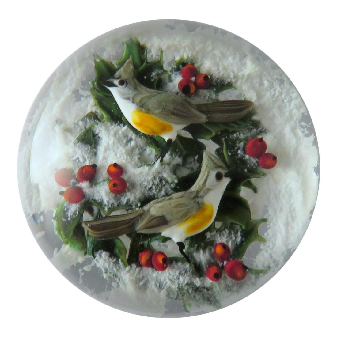 1987 Ltd Ed Rick Ayotte Titmice Snowy Holly Paperweight (1 of 4)