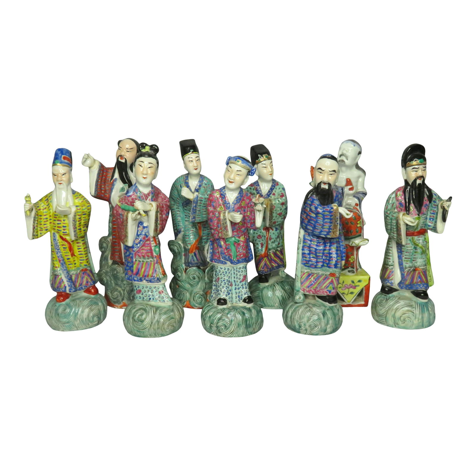 Lot of 9 Antique Chinese Famille Rose Immortal Statues (1 of 8)