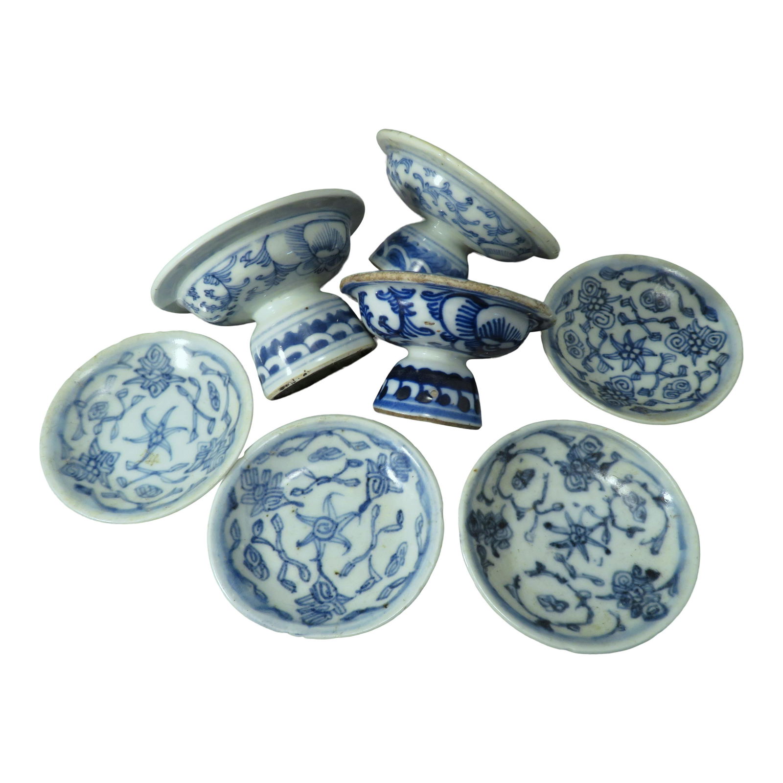 (7) Chinese Ming Blue & White Porcelain Pedestal Dishes (1 of 7)