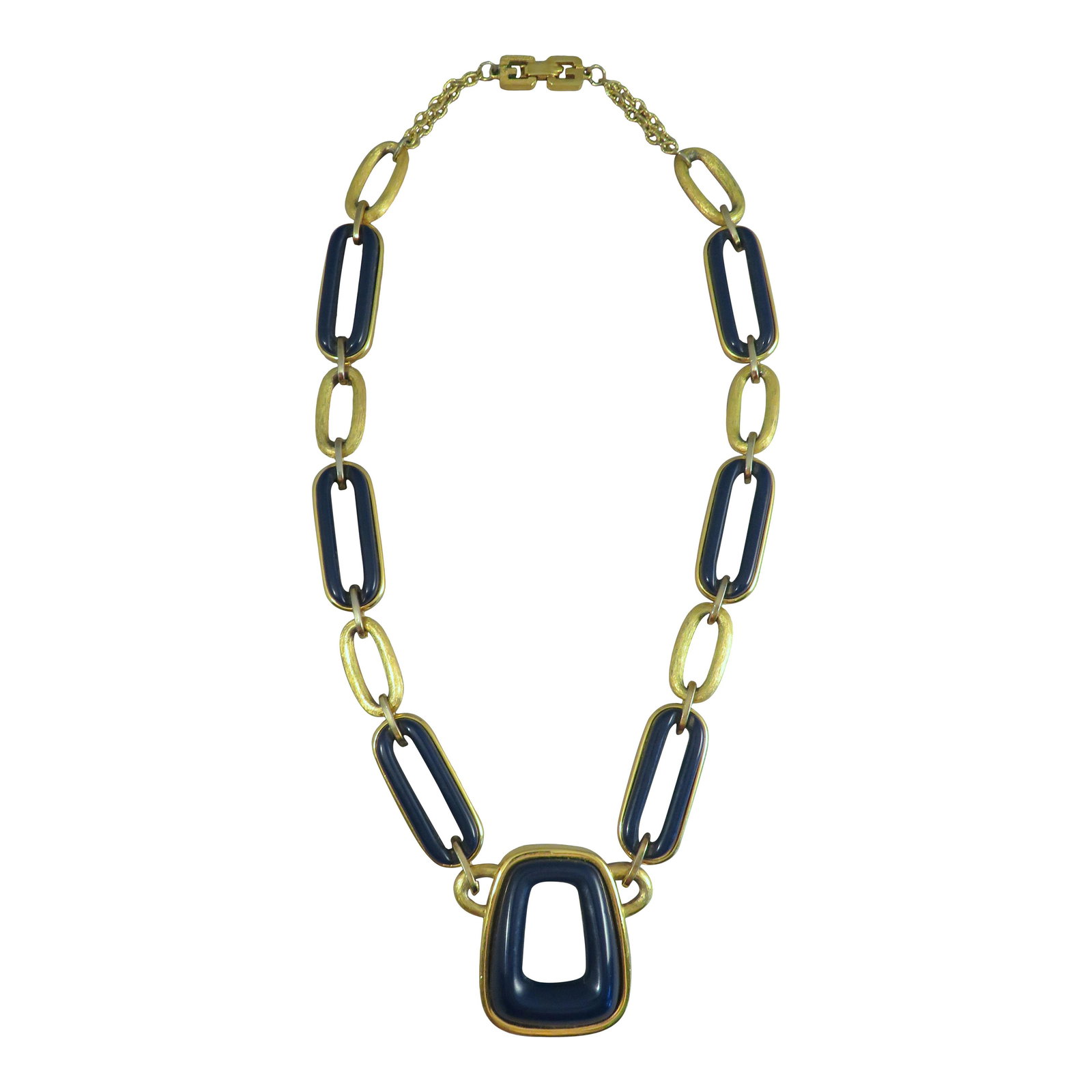 Vintage Givenchy Navy Blue & Gold Link Necklace (1 of 6)