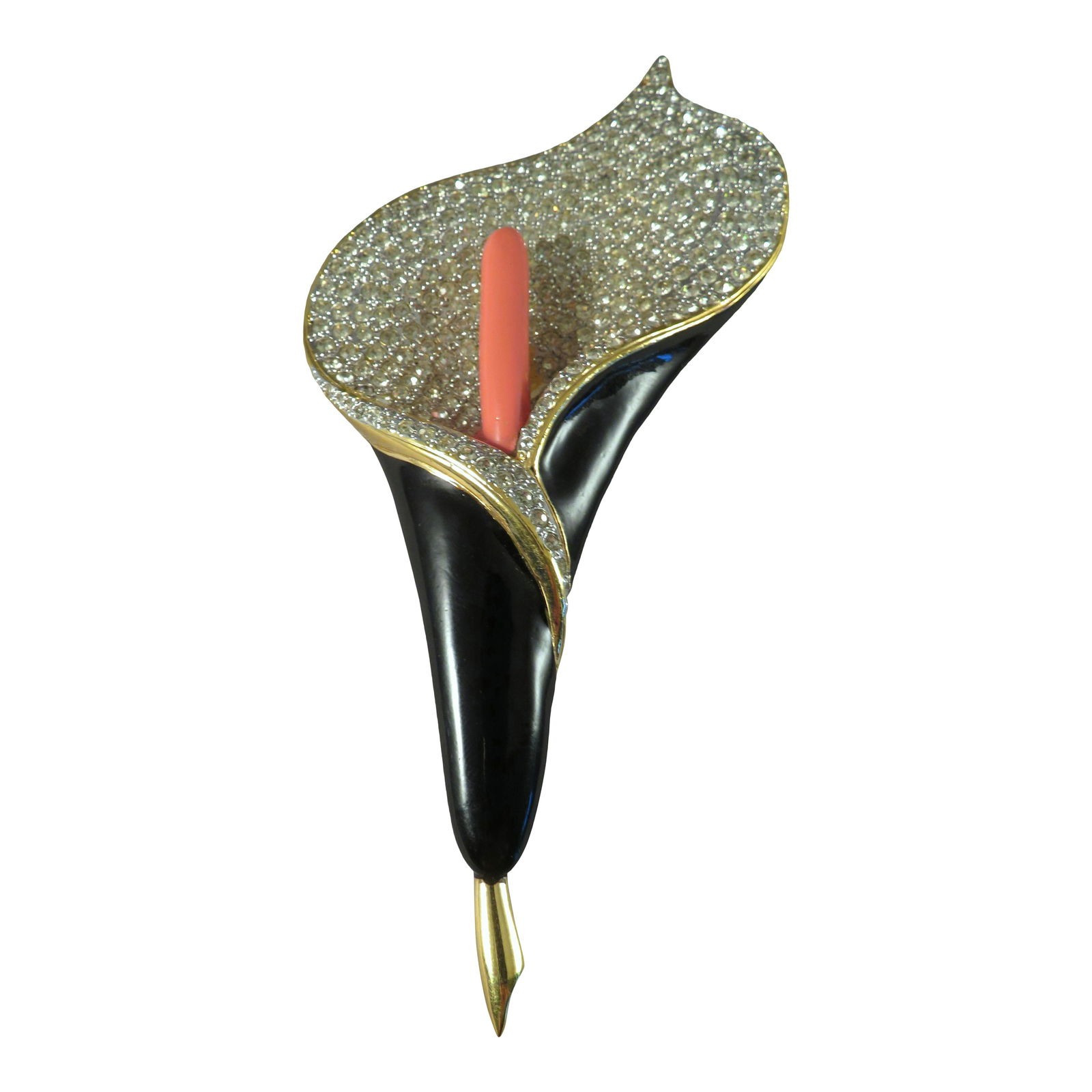 Vintage Valentino Rhinestone & Coral Anthurium Brooch (1 of 6)