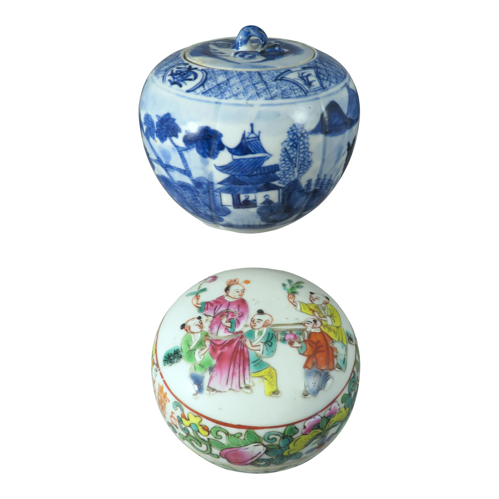 (2) Chinese Round Porcelain Lidded Boxes or Jars (1 of 20)