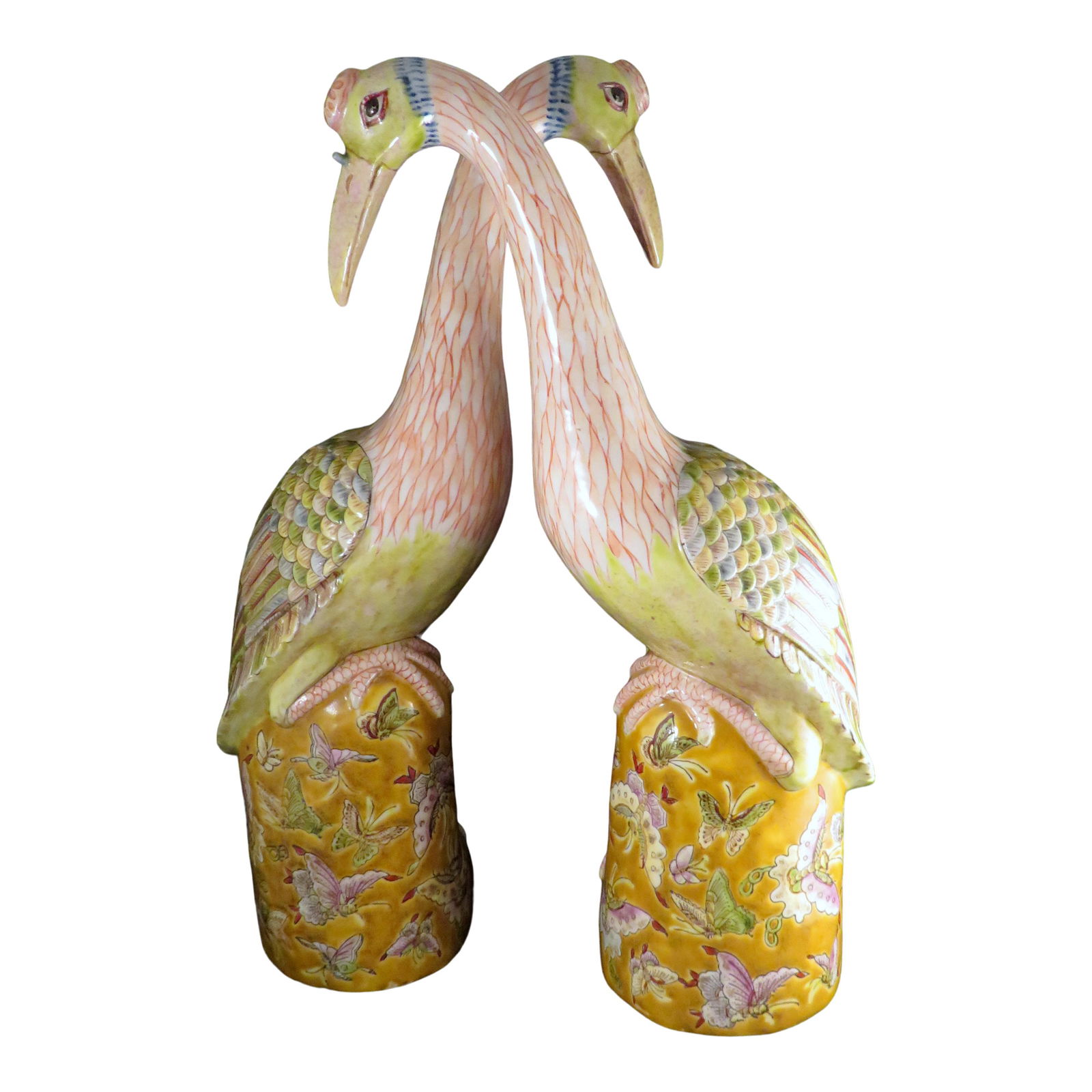 Pair Chinese Polychrome Export Porcelain Crane Statues (1 of 8)