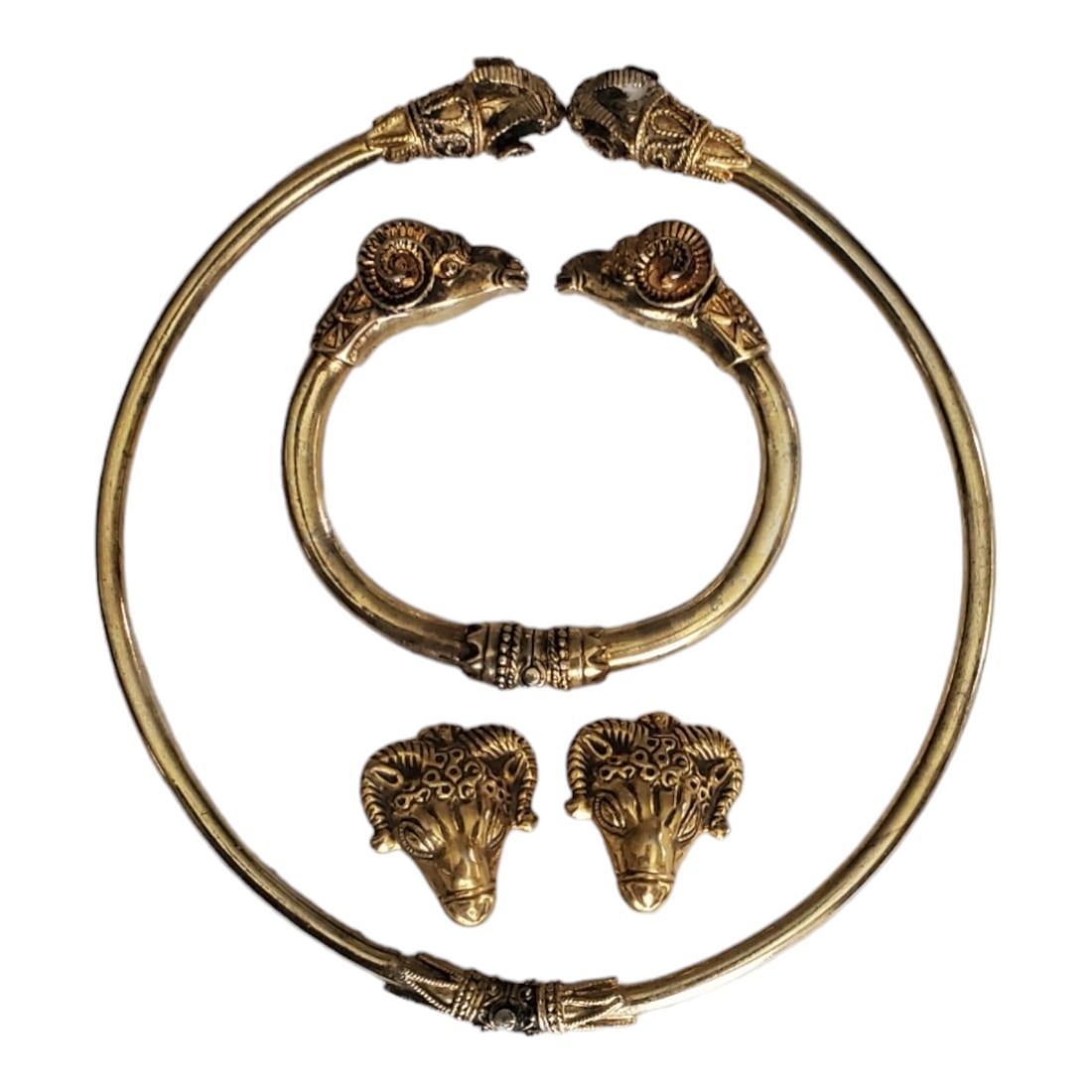 Sterling Silver Vermeil Etruscan Revival Ram Head Necklace & Bracelet with MMA Earrings (1 of 8)