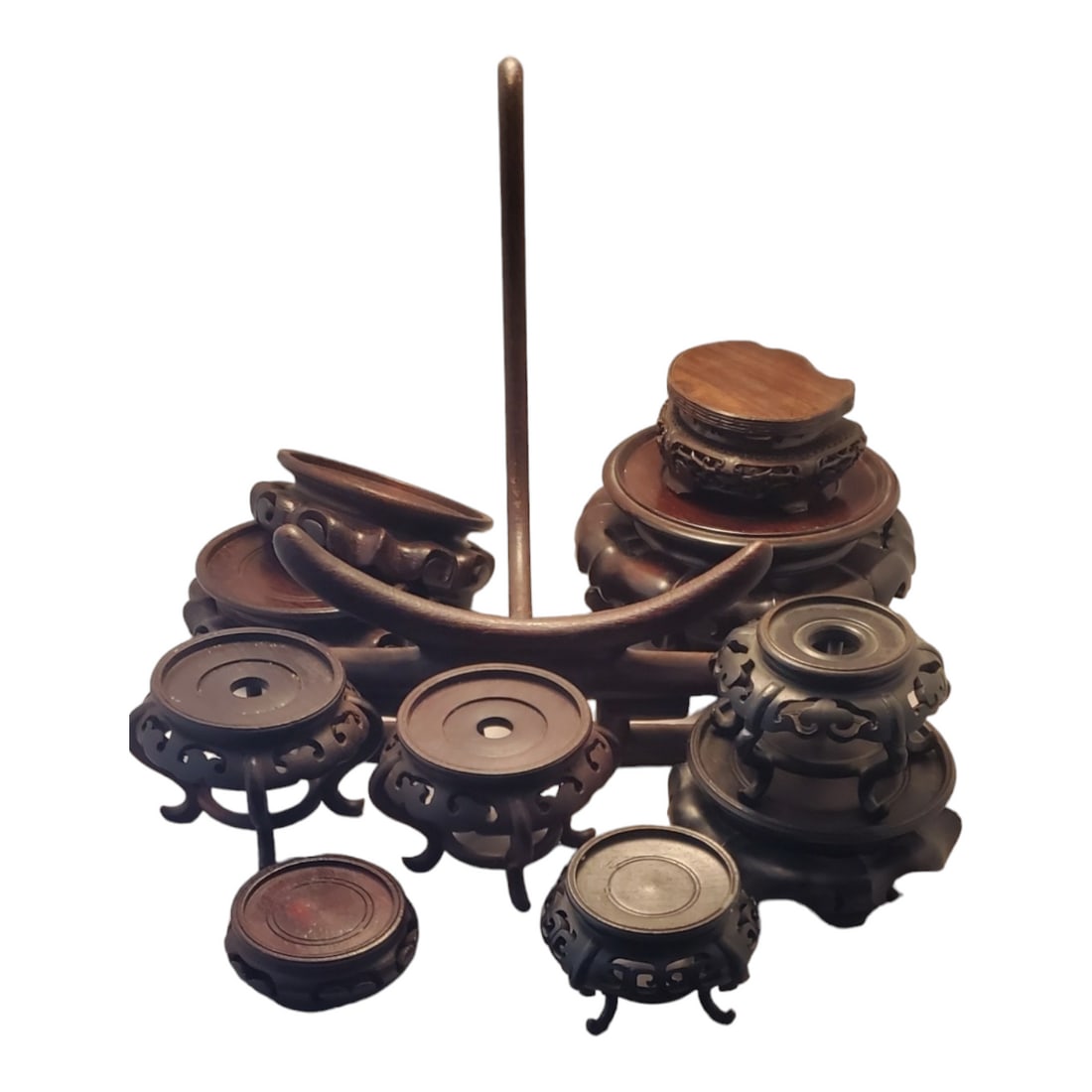 Lot of (11) Chinese Carved Wood Vase Statue Bases and Plate Stands (1 of 1)