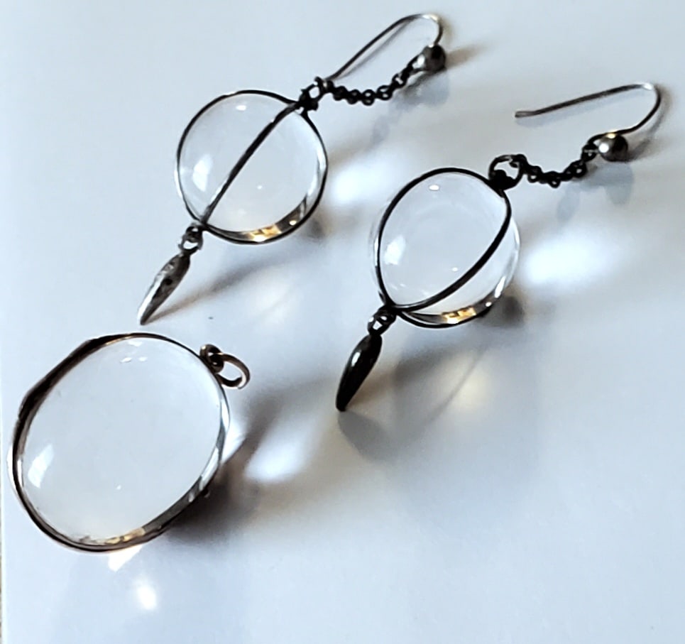 Victorian Era Pools of Light Rock Crystal Locket and Earrings (1 of 5)