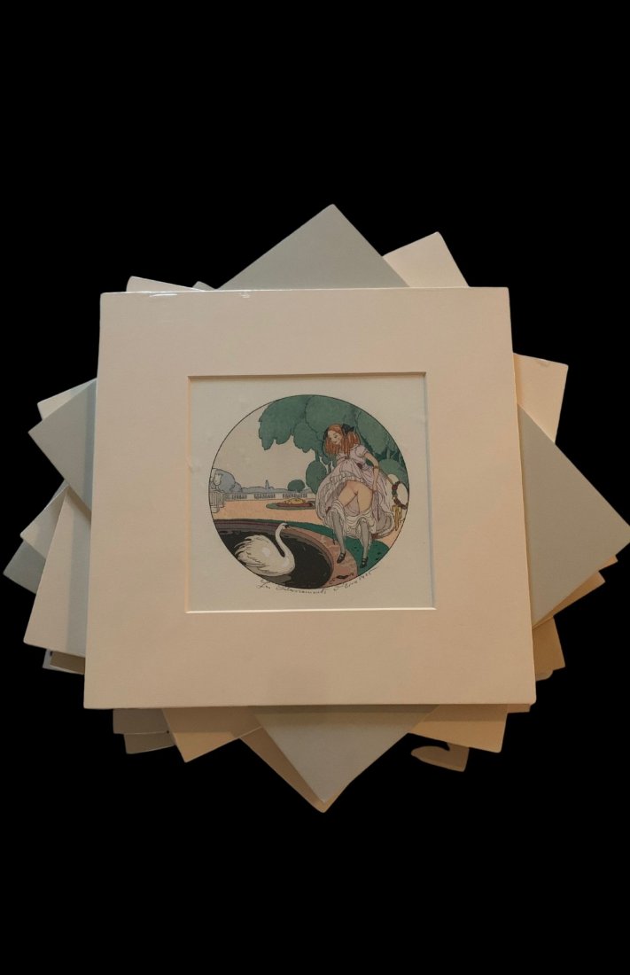 Les Delassments d'Eros, Gerda Wegener, Suite of 12: Gerda Wegener, Danish, b. March 15, 1886, d. July 28, 1940, "Les Delassments dÂ’Eros", Erotopolis (Paris), 1925, Suite of 12 Pochoirs with Female Erotic Scenes, Entire Collection, Series of 12, Mix