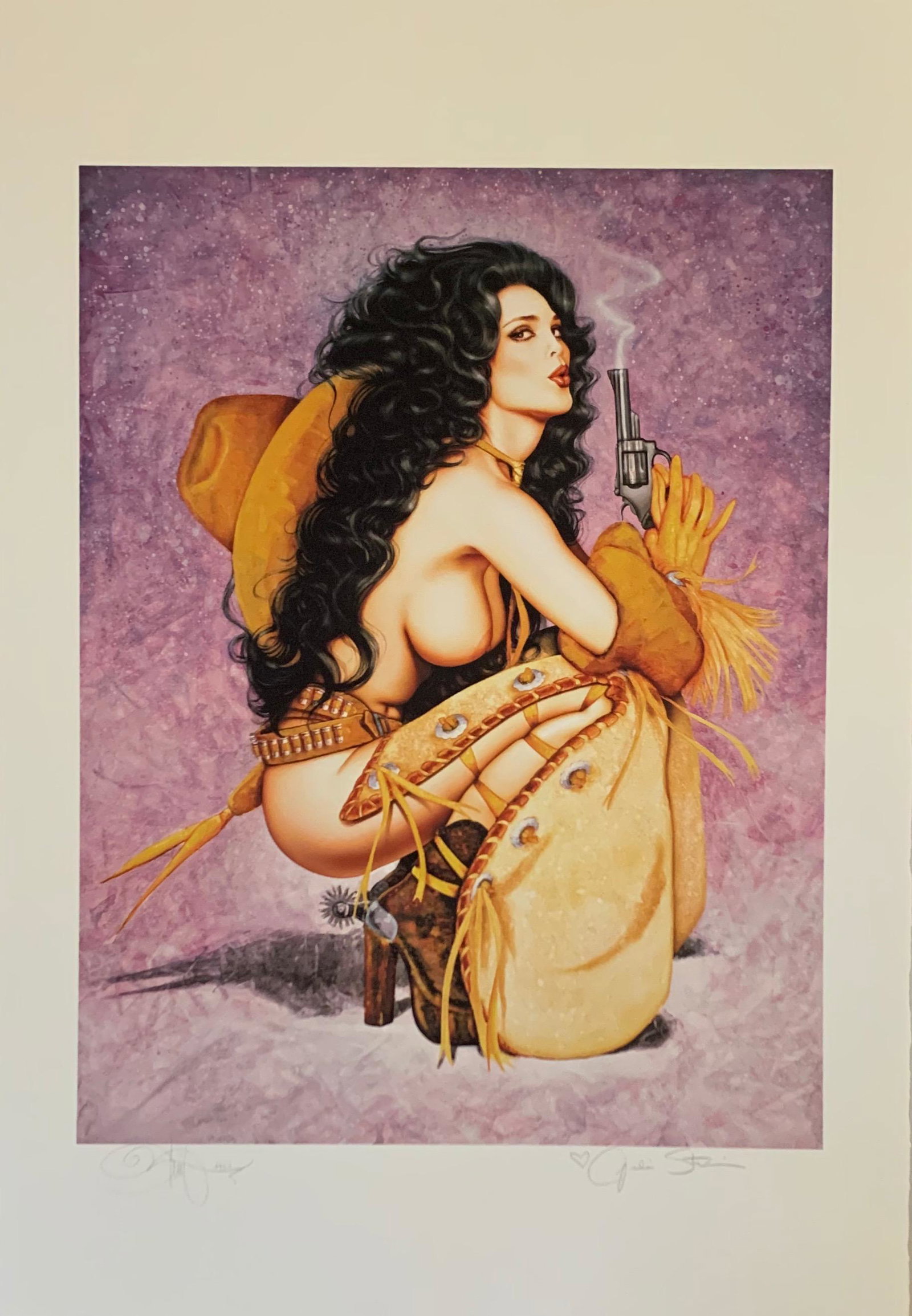 Olivia de Berardinis, b. 1948, American, Some Dames: Artist: Olivia de Berardinis, b. 1948, American, Size: 32” x 22”, Medium: Lithograph on Paper, Title: Some Dames Pack Heat (Julie Strain), Limited Edition HC 1/5, Location of Signature: Du