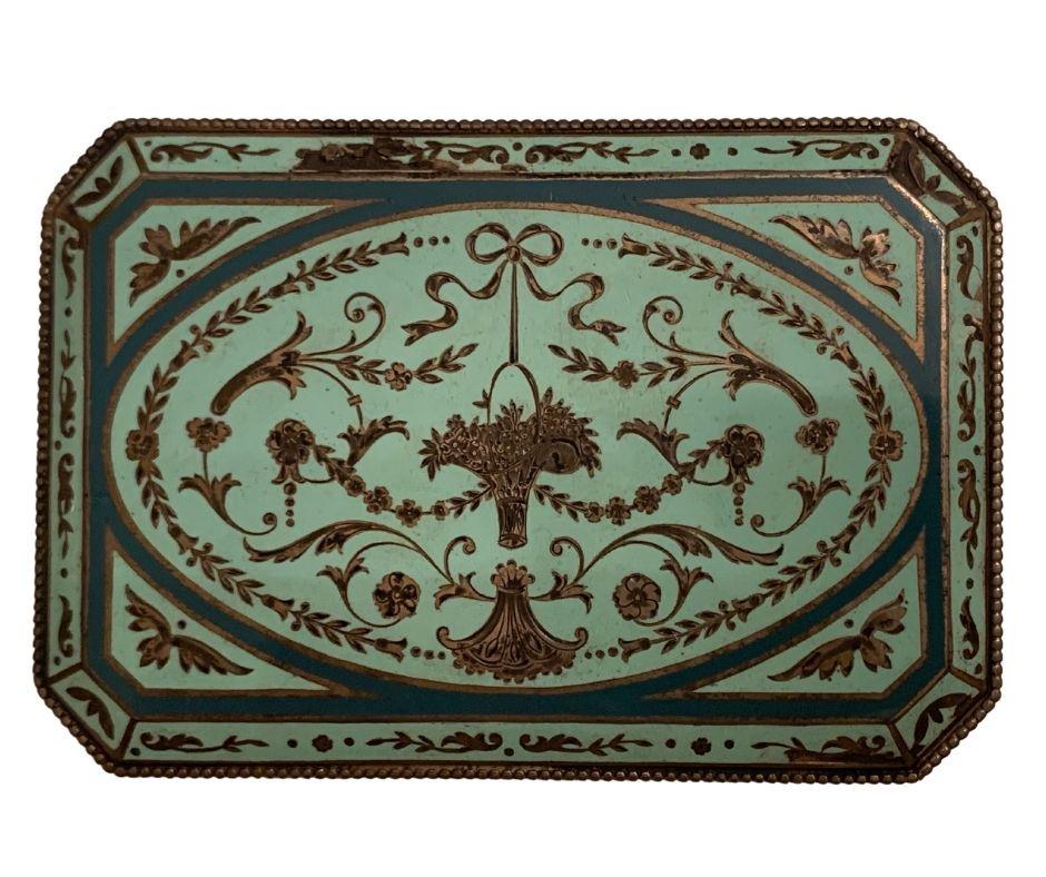 Rare Silver Gilt and Enamel Cigarette Box with Hidden Erotic Scene, 19th Century: Silver Gilt and Enamel Cigarette Box with Gilt Interior and a Hidden Erotic Scene, Marked â€œ.800 - 22235” German, Late 19th Century, 3 ½” x 2 ½” x ½” 