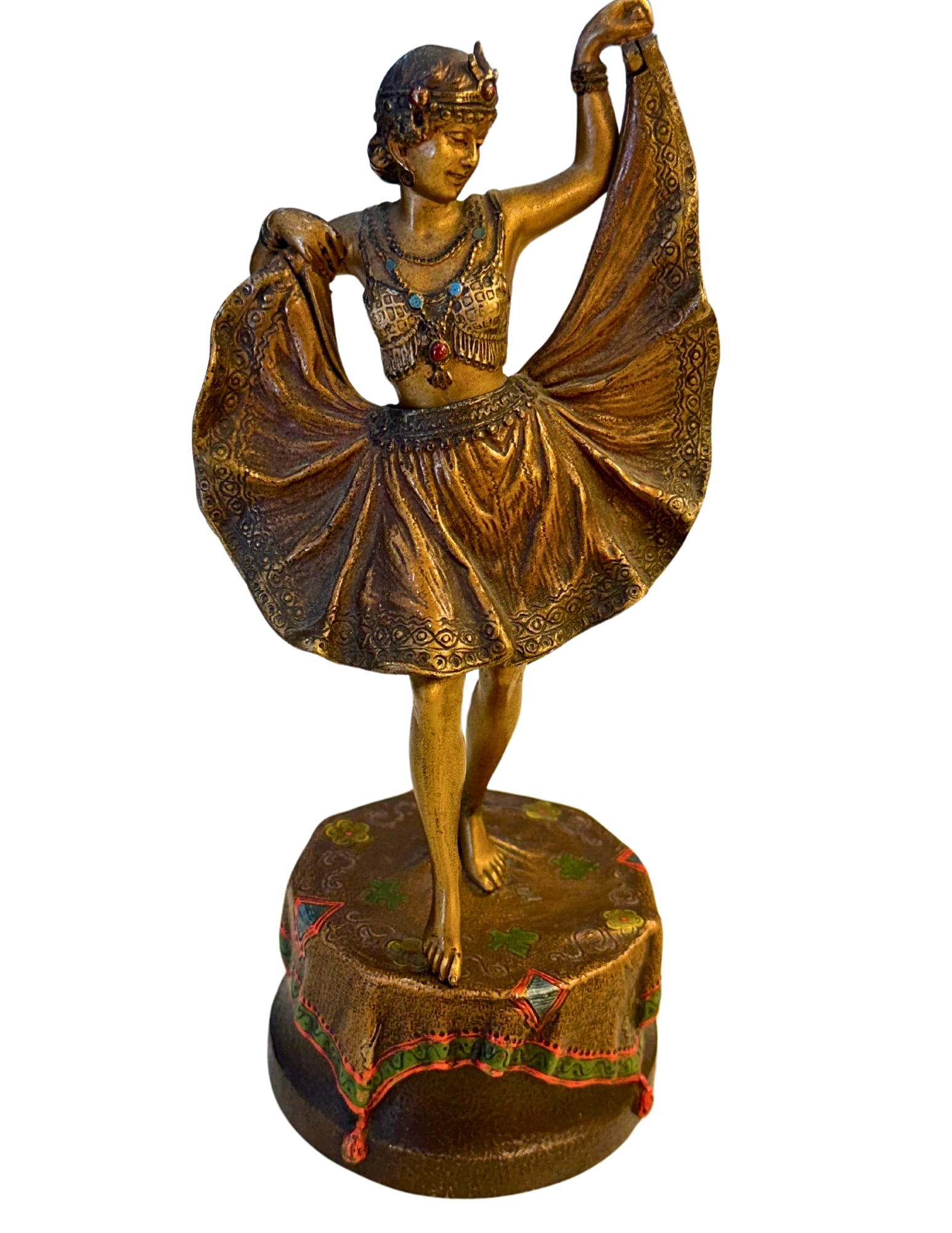 FRANZ BERGMAN, Austrian, 1861-1936, Bronze, "Big Windy Day", Circa 1890, Signed: A Cold Painted Bronze Figure of a Female Dancer holding up her Skirt, “Big Windy Day”, Circa 1890, The Front opens to reveal a Nude Lady, Signed NamGreb (code name for Franz Bergman, Bergm