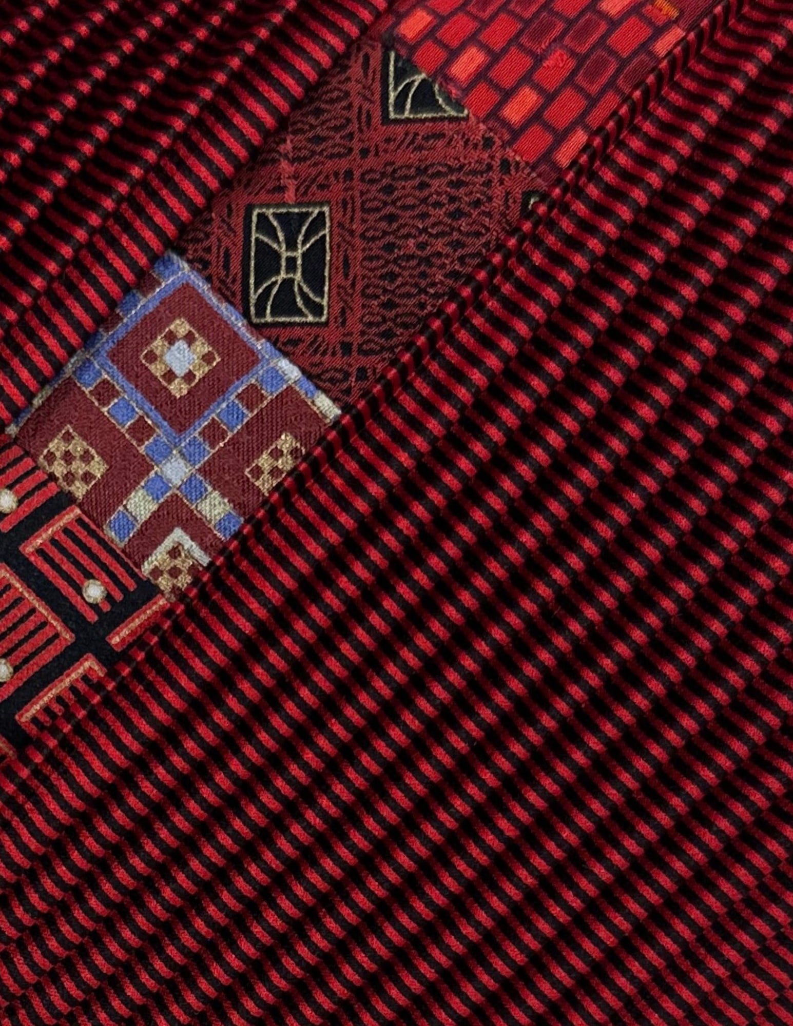 BRIONI, Tie, Pleated with Patchwork, Red, Handmade: Brand: Brioni, Italy, Handmade Color: Red (Color appearance/shade can vary due to lighting, monitors, etc.) Pattern: Pleated with Patchwork Material: 100% Silk Width: 3 3/4 inch (9cm) Eligible for In-