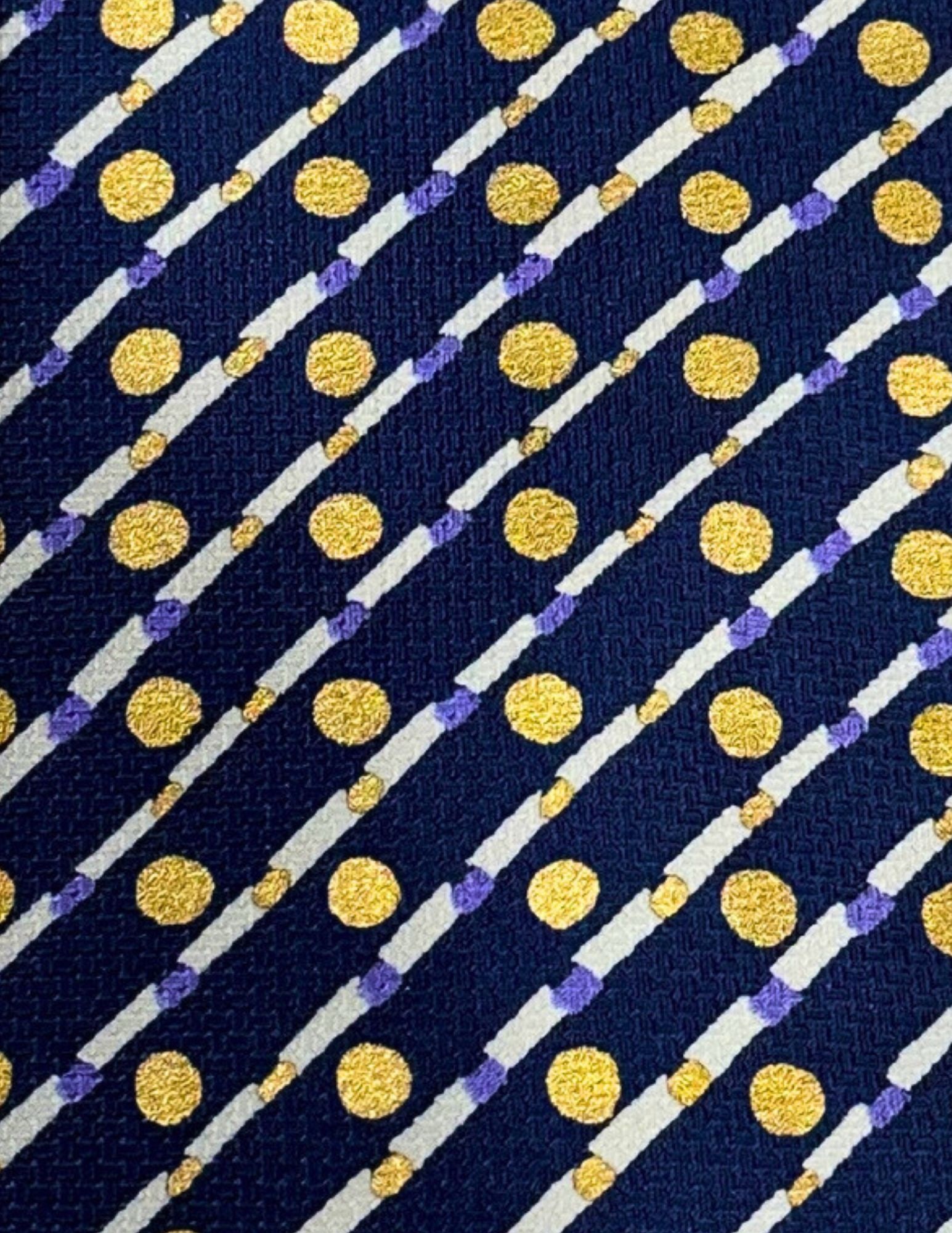 BRIONI, Men's Tie, Blue Gold Purple, Dots Stripes, Handmade, Silk: Brand: Brioni, Italy, Handmade Color: Blue/Gold/Purple (Color appearance/shade can vary due to lighting, monitors, etc.) Pattern: Dots/Stripes Material: 100% Silk Width: 3 3/4 inch (9cm) Eligible for
