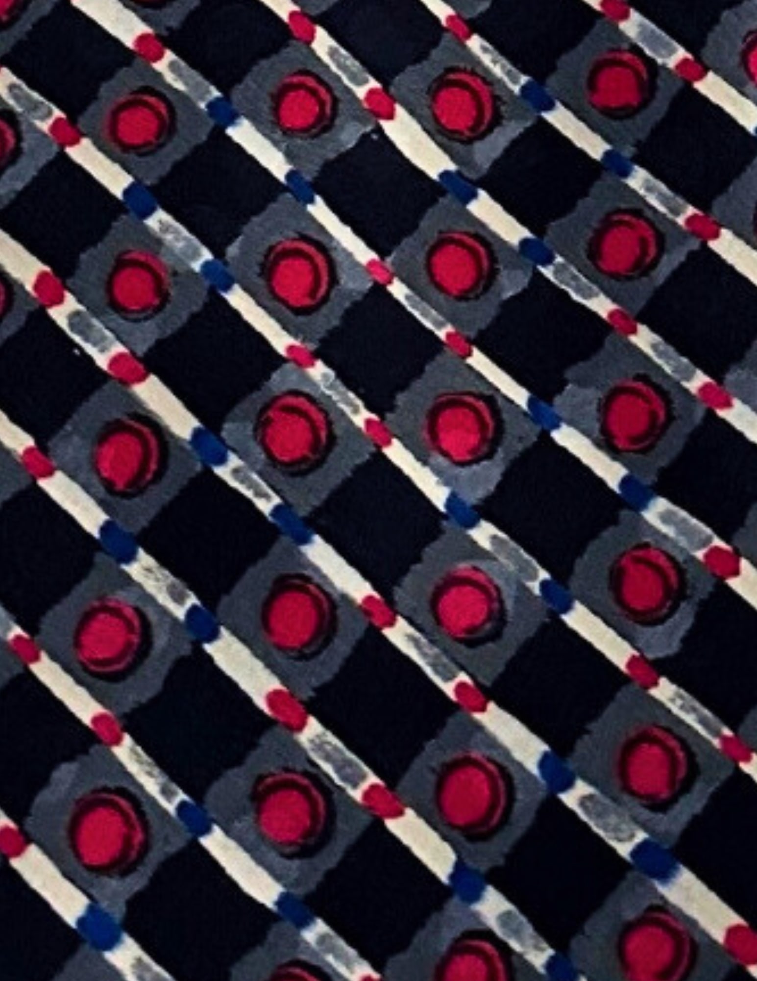 BRIONI, Italy, Men's Tie, Dark Blue Red White, Handmade, Silk: Brand: Brioni, Italy, Handmade Color: Dark Blue/Red/White (Color appearance/shade can vary due to factors including lighting, monitors, etc.) Pattern: Diamonds/Circles Material: 100% Silk Width: 3 3/4