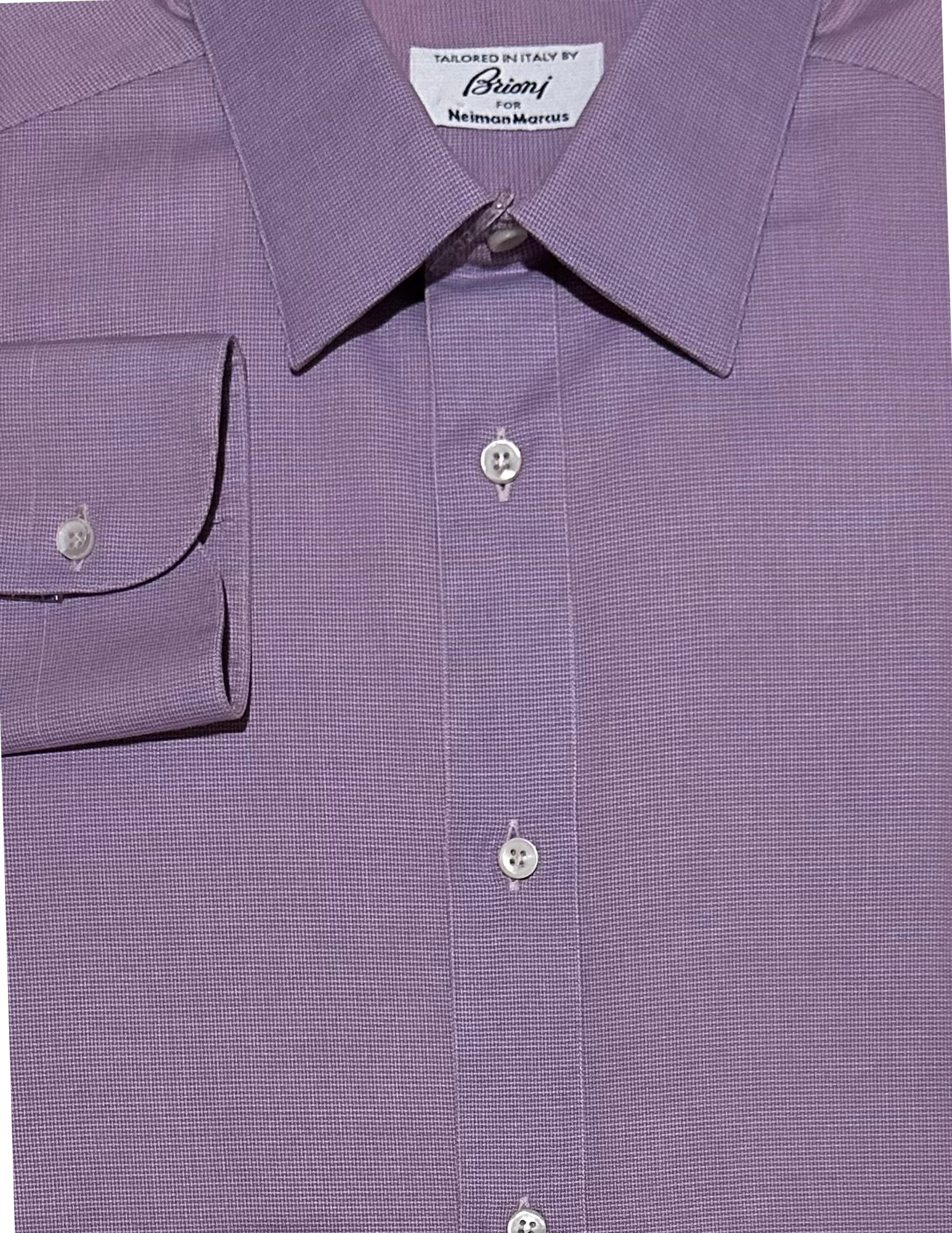 BRIONI, Men's Dress Shirt, Violet, 16: Brand: Brioni for Neiman Marcus Tailored In: Italy Type: Dress Shirt Material: Cotton Color: Violet Pattern: Textured Size (Men's): 16 Size Type: Regular Eligible for In-House Shipping
