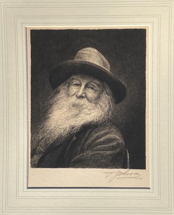 Thomas JOHNSON [Portrait of Walt Whitman], signed: Thomas JOHNSON (1843-1904, etcher) [Etched portrait of Walt Whitman] Offered for sale by Adam Langlands of 'Shadowrock Rare Books' - for more information please contact him via email at adamlang