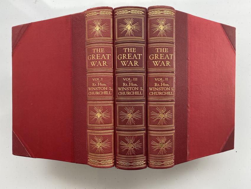 BINDINGS W.S. CHURCHILL Great War 3 vols 1st eds.: W.S. CHURCHILL [LEATHERBOUND] The Great War [1st edition] Offered for sale by Adam Langlands of 'Shadowrock Rare Books' - for more information please contact him via email at adamlanglands@gmail