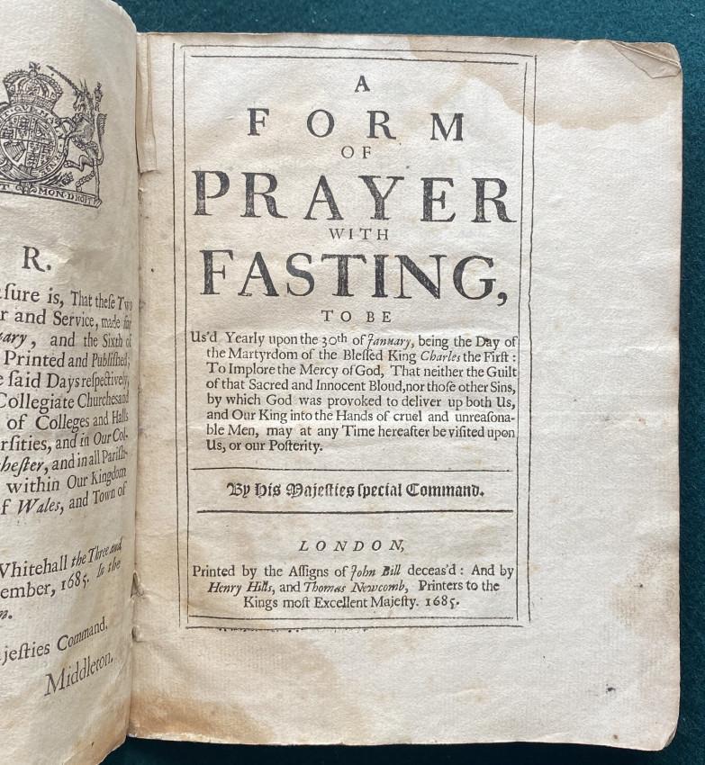 1685 prayers for Kings CHARLES I and JAMES II (1 of 6)