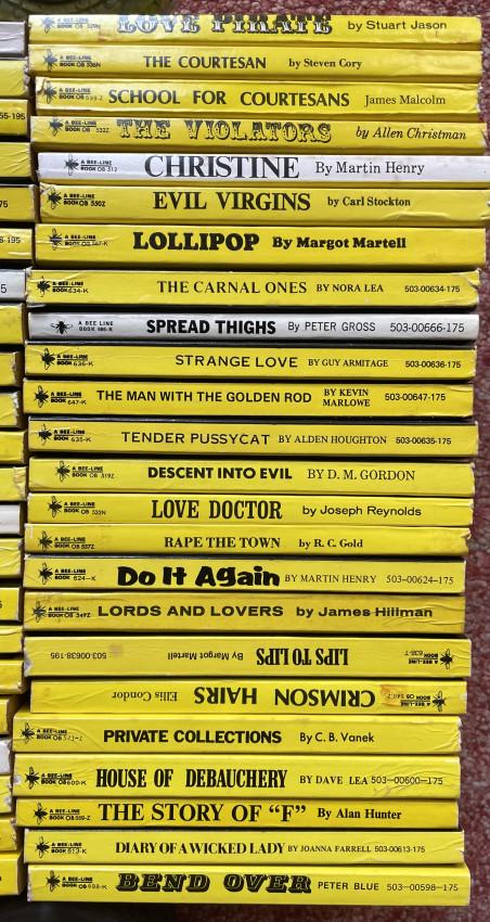 Erotica new old stock 1968-70 Bee-line Orpheus: 46 never read paperbacks, true new old stock, Bee-line Orpheus series, 1968-1970, with a few classic titles: HELEN AND DESIRE, SEX-GO-ROUND, THE GHOST CAME TWICE, DIARY OF A WICKED LADY