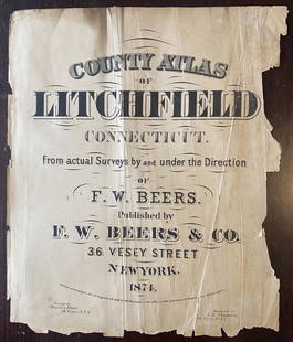 F.W. Beers' County Atlas of Litchfield Ct., 1874, disbound: F.W. BEERS & Co., publisher.[CONNECTICUT] County Atlas of Litchfield Connecticut. From actual surveys by and under the direction of … Beers. New York: F.W. Beers & Co., 1874. Folio (16