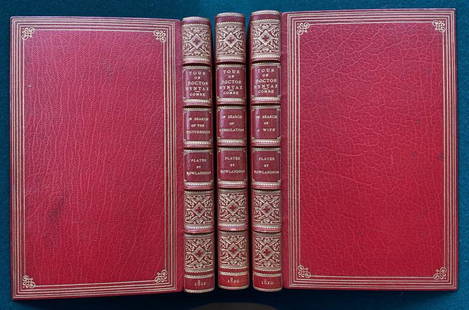 Thomas Rowlandson's Tours of Dr. Syntax, 1812, 1820, 1821, 3 works, red morocco bindings by Morrell: A beautifully presented set: the best-known works to result from the Combe-Rowlandson collaboration. Thomas ROWLANDSON (illustrator). – [William COMBE]. The Tour of Doctor Syntax, in Searc