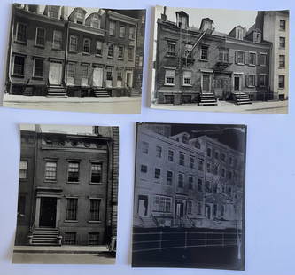 3 original Berenice Abbott New York photos for the Landmarks Preservation Commission dated 1943: Three original Berenice Abbott photographs for the Landmarks Preservation Commission dated 1943, size 7.7x9.5”, one with pin holes at top corners, all three with stamps of the photographer