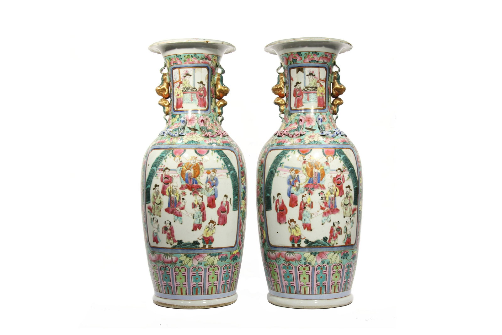 Pareja de jarrones en porcelana china, dinastía Qing,: Pareja de j