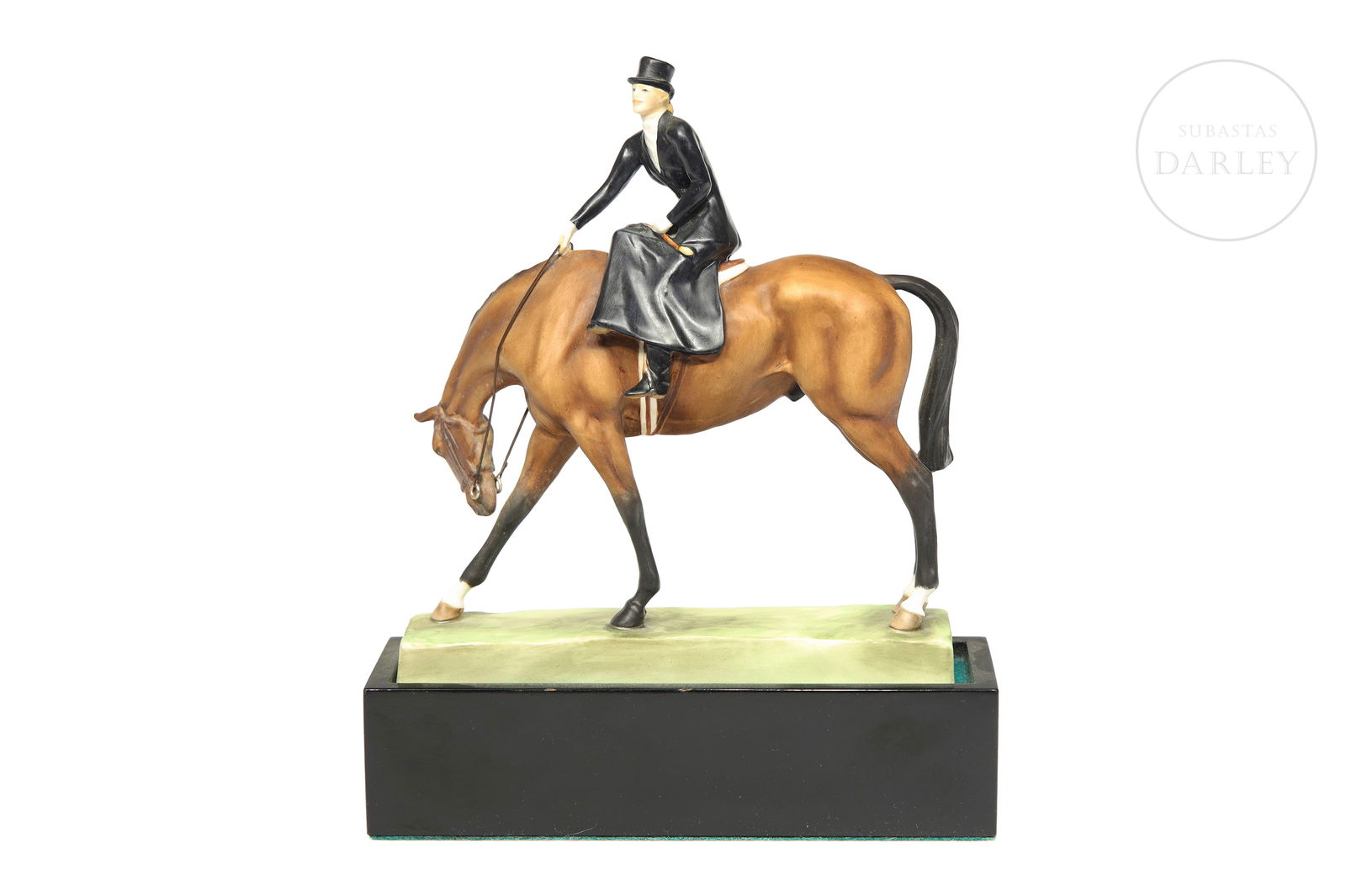 Royal Worcester Porcelain "At the meet", Doris Lindner: Equestrian figure in matt porcelain, modelled by the artist Doris Lindner and made by Royal Worcester, circa 1935 and discontinued in 1981. With stamp, title and reference numbering ‘3114’