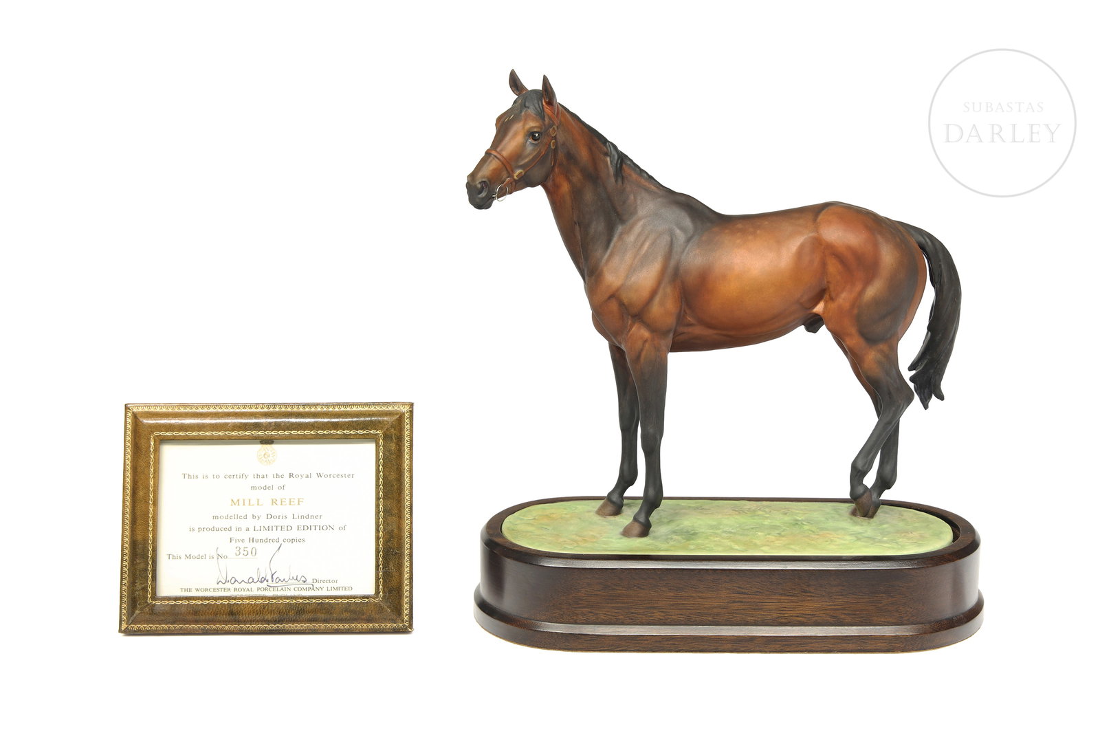 Royal Worcester Porcelain "Mill Reef", Doris Lindner: Equestrian figure in matte porcelain modeled by the artist Doris Lindner and made by Royal Worcester circa 1974. Limited edition of 500 pieces, being this the n.º 350. With stamp and numbering on