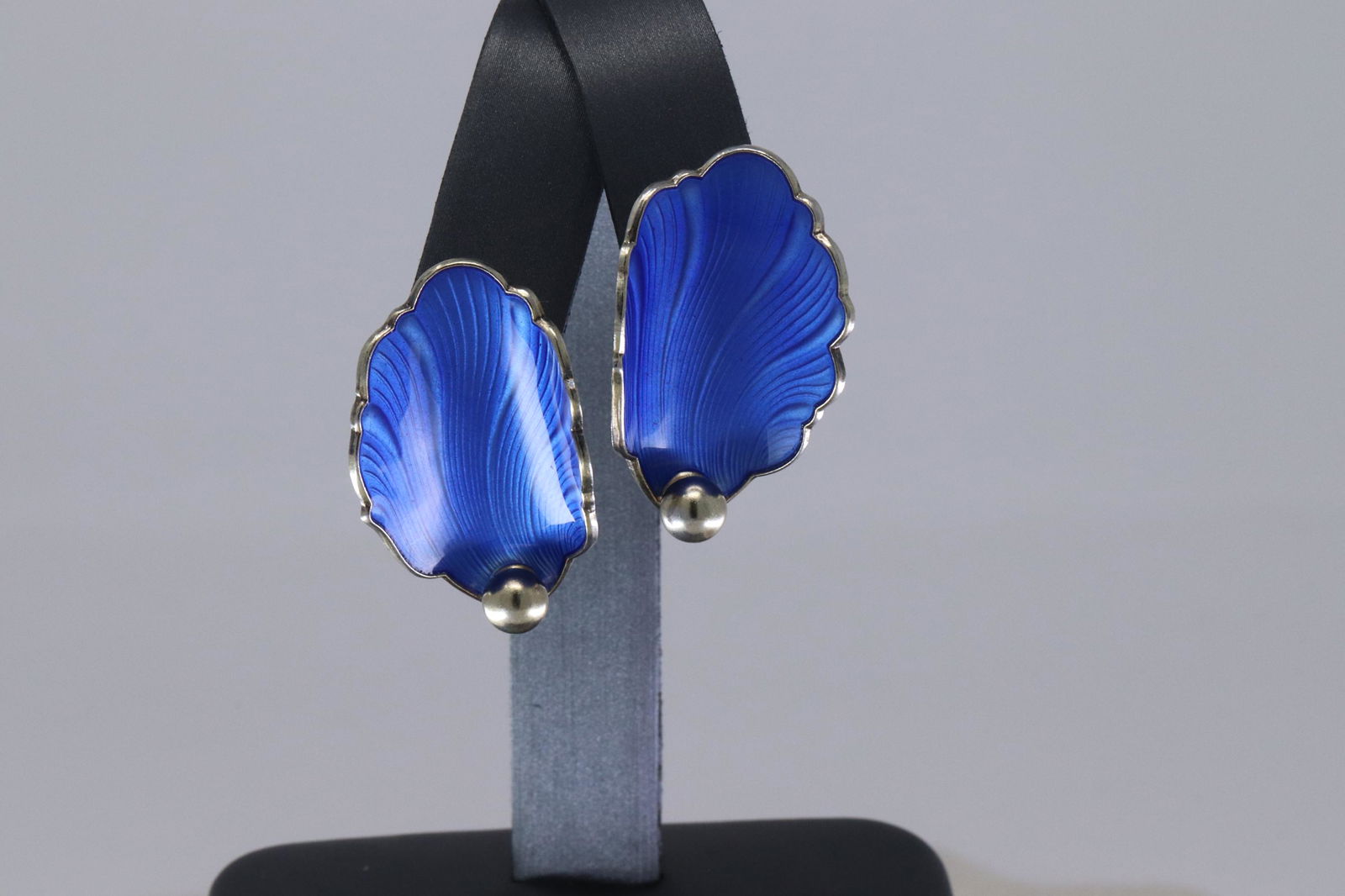 Norway 925 Sterling Silver Blue Enamel Earrings (1 of 3)
