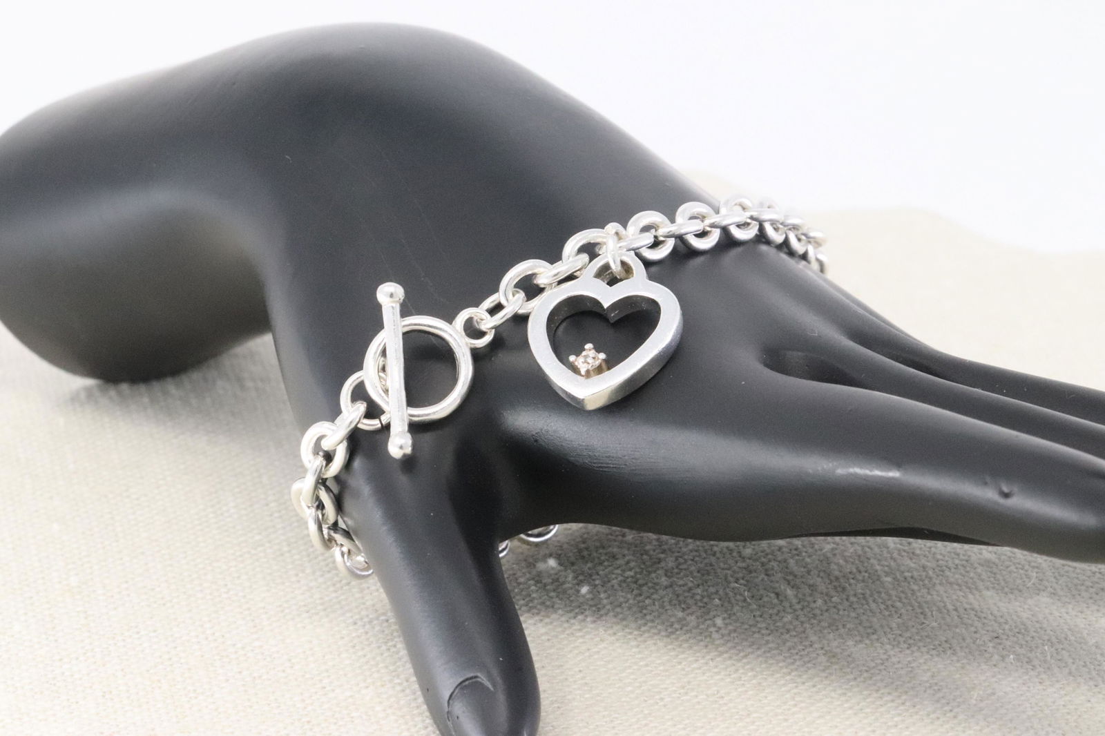 Ladies 925 Silver Diamond Heart Bracelet (1 of 2)