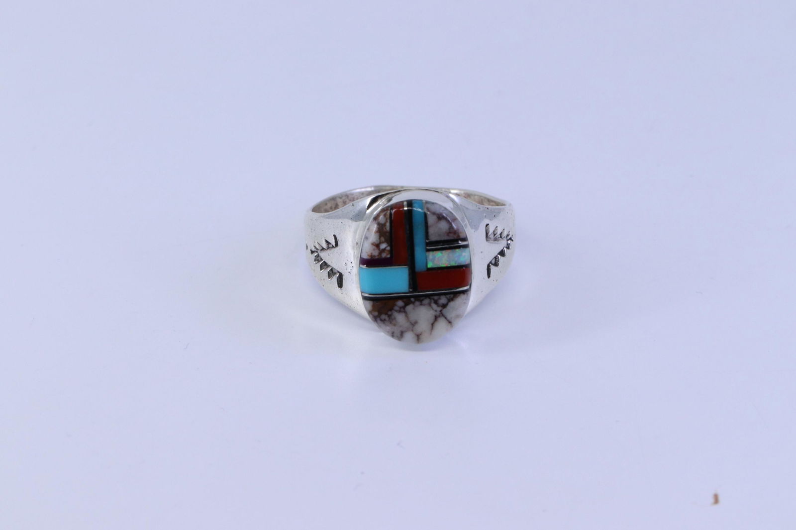 Navajo sandcast sterling silver oval mens ring. (1 of 3)