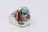 Navajo Handmade Sterling Silver Coral & Turquoise Wolf - 3