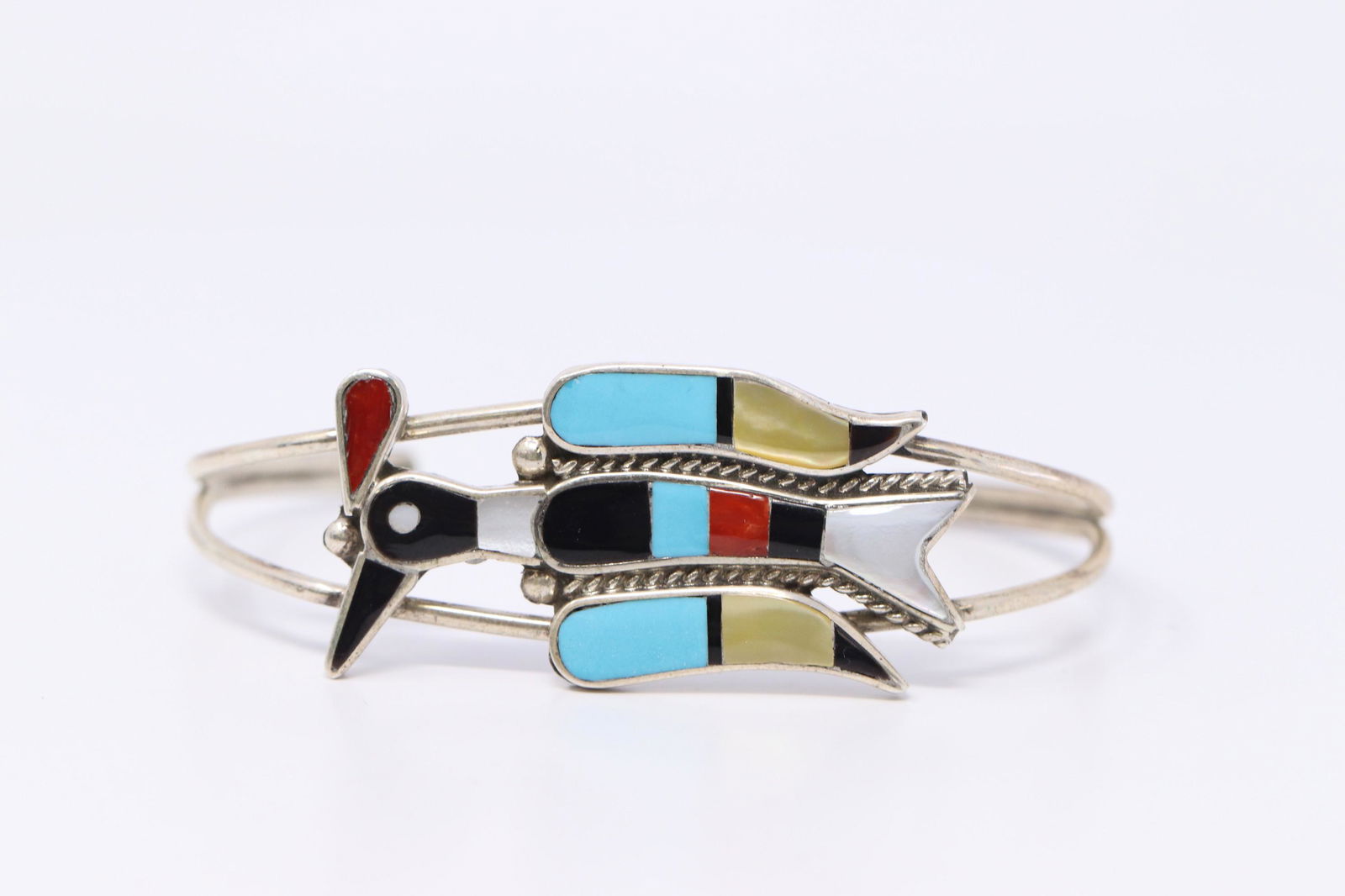 Zuni Sterling Silver Turquoise Waterbird Inlay Bracelet (1 of 4)