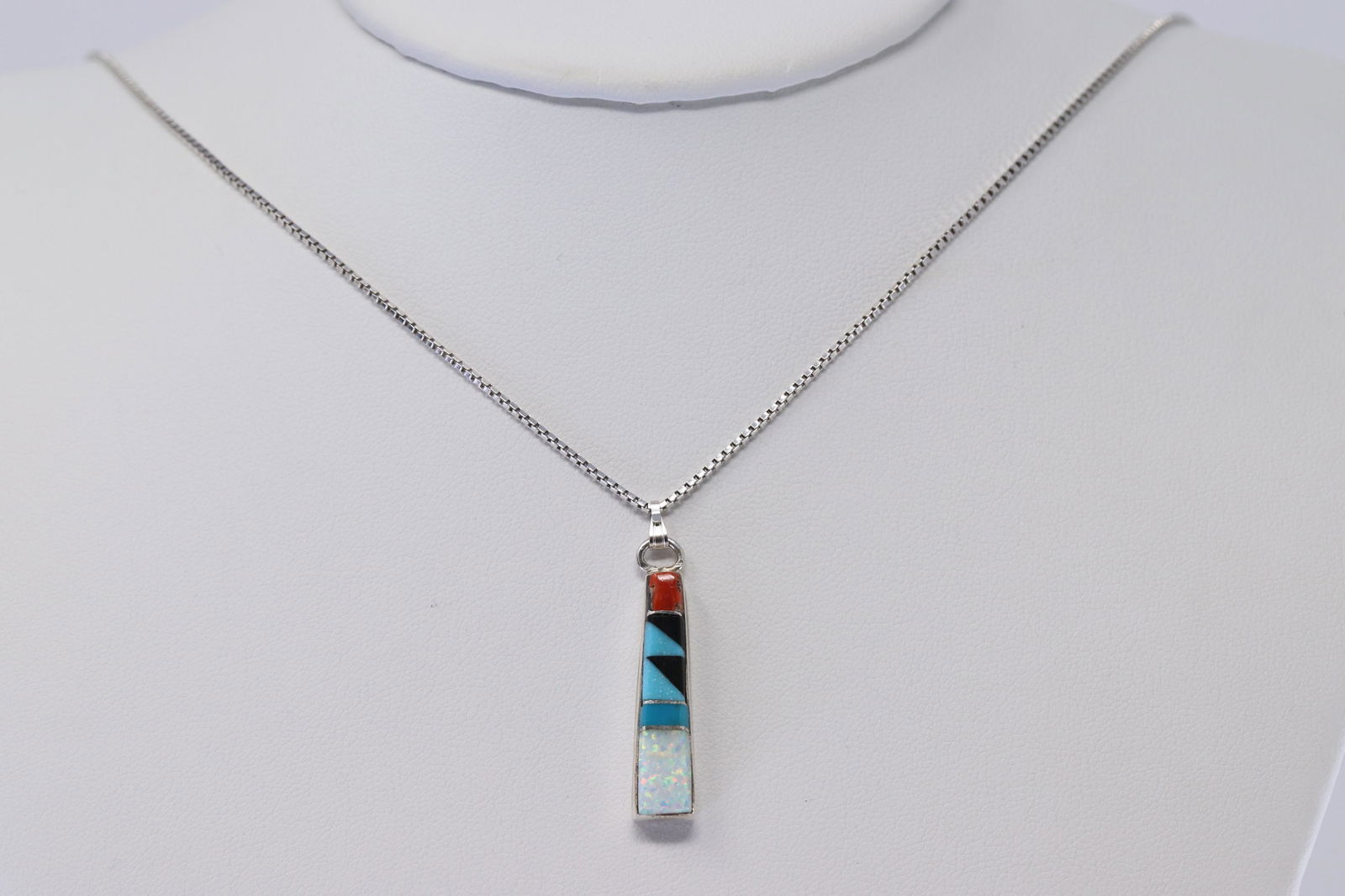 NAVAJO STERLING SILVER & INLAY WORK PENDANT - SIGNED EP (1 of 3)