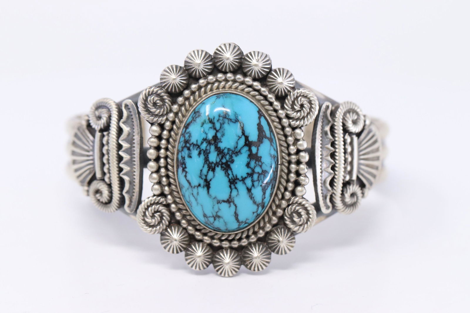 Navajo Handmade Sterling Silver Turquoise Cuff Bangle - (1 of 5)