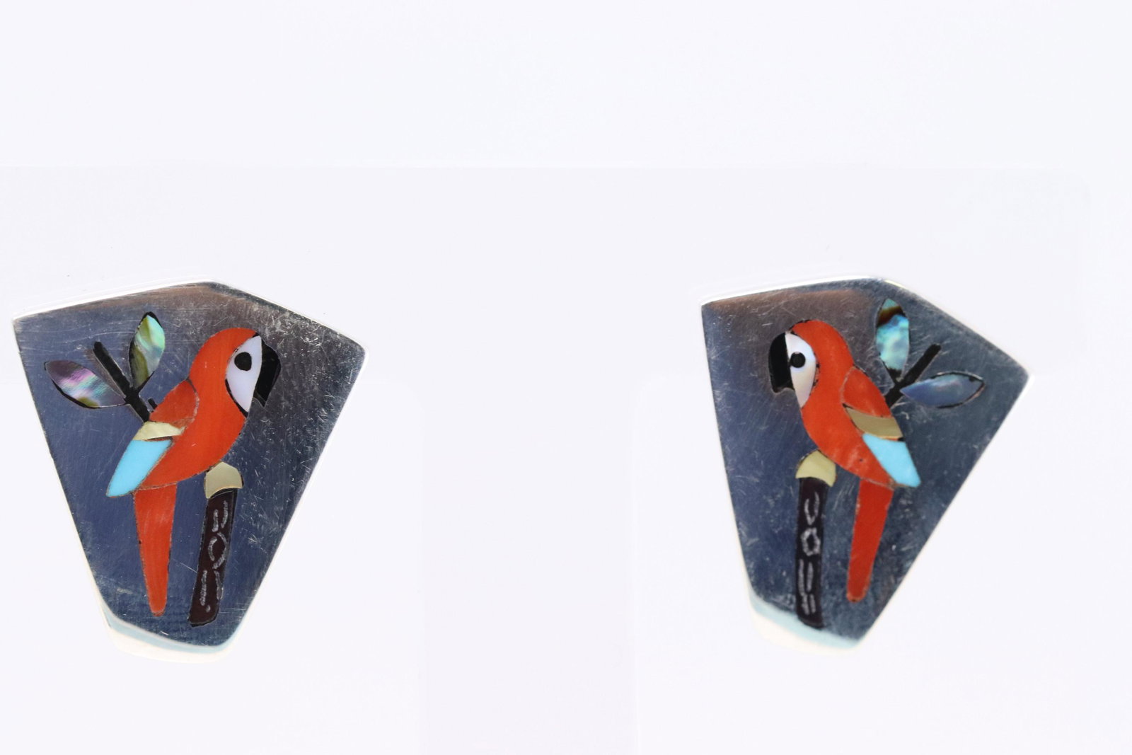 ZUNI STERLING SILVER & MULTI-STONE INLAY CARDINAL (1 of 4)
